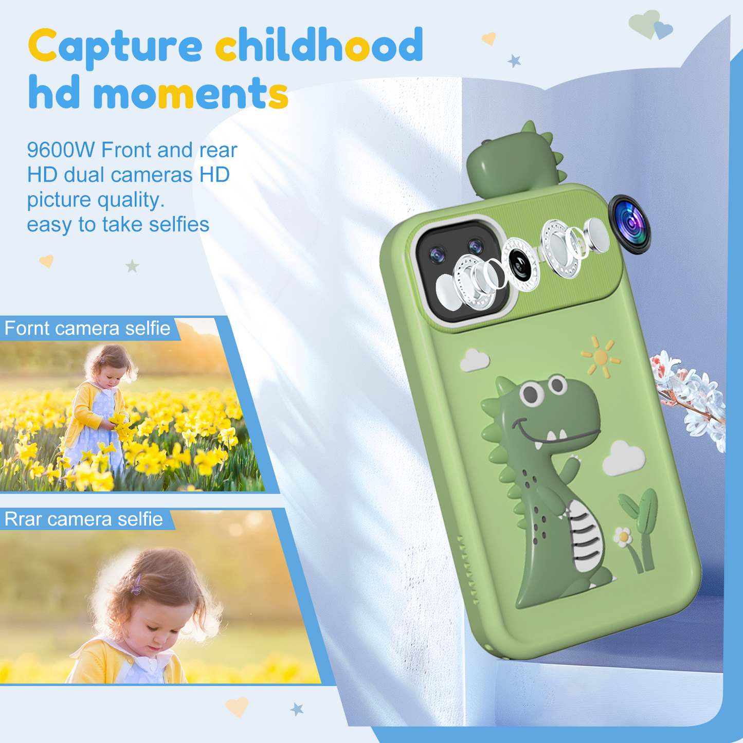 Hoofun Kids Smart Phone for Boys, 2.8" Touchscreen Play Phone with 32G SD Card, Dual Camera, Puzzle Game, Music Player, Christmas Birthday Gifts for Kids Green
