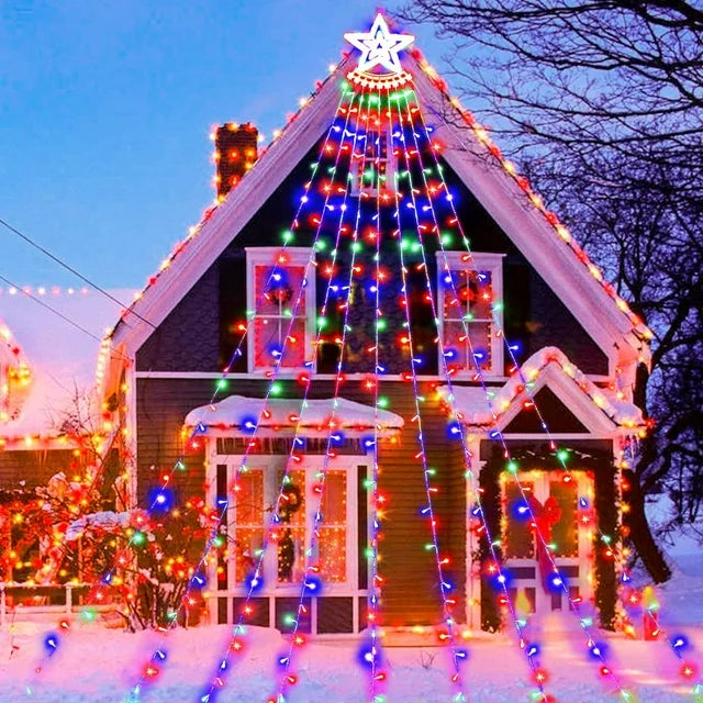 WHATOOK 350 LED Outdoor Christmas Decorations Star Light 12.5FT Christmas Tree Lights 8 Modes Christmas Tree Lights Indoor Outdoor Waterproof Colorful Christmas Plug-in