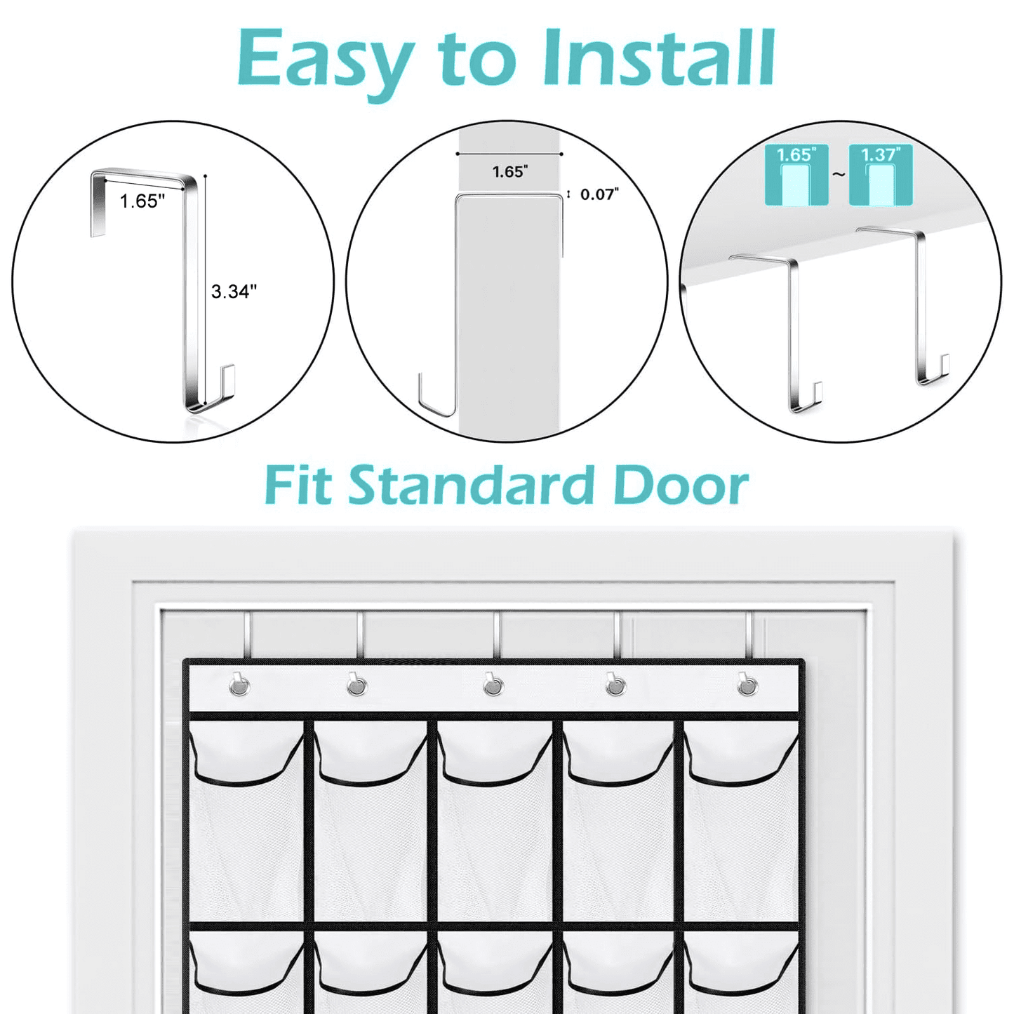 SPORTS JOY 40 Pockets Over the Door Shoe Organizer, Hanging Shoe Organizer for Door with 40 Mesh Pockets Large Capacity Shoe Hanging Storage Bag with 4 Metal Hooks (White)