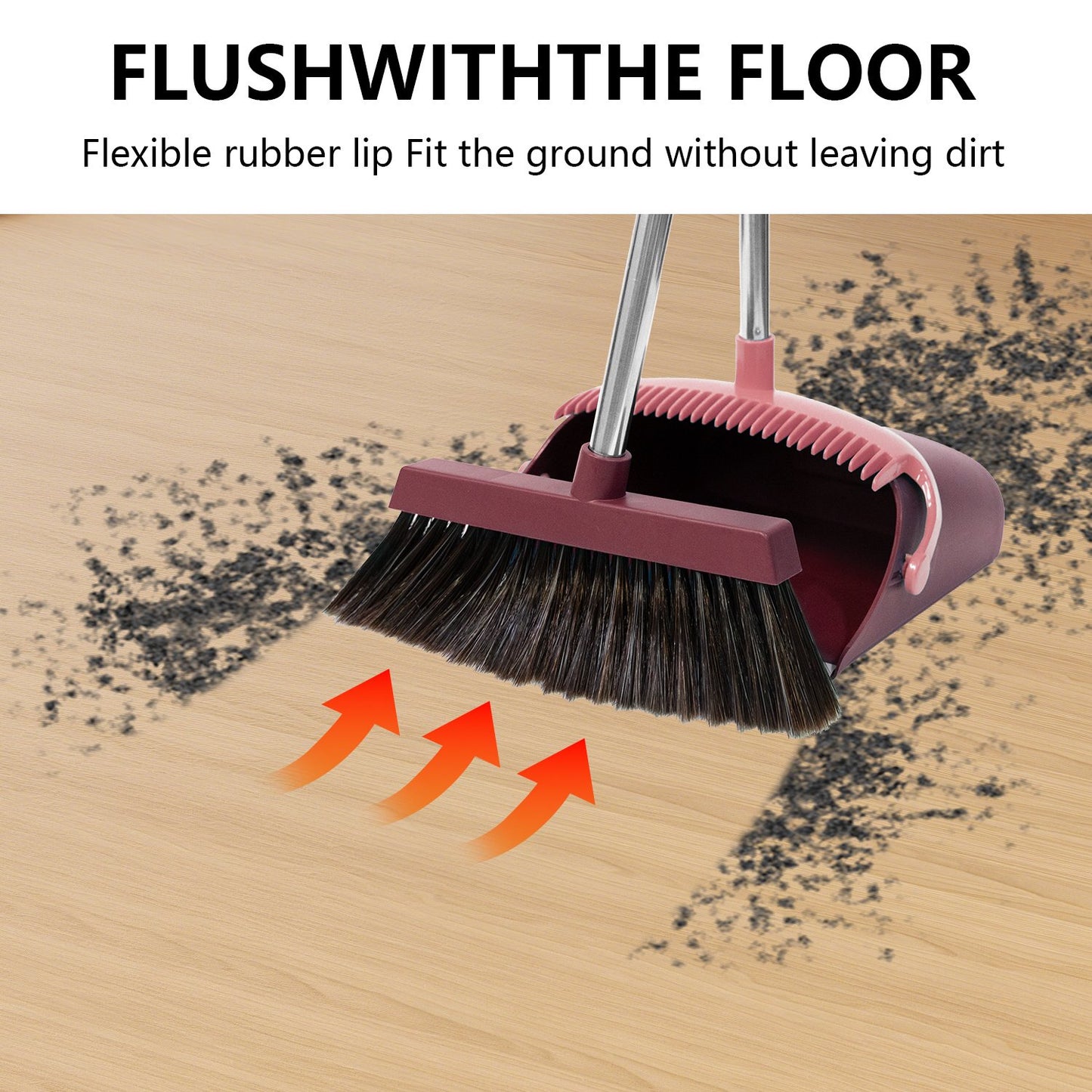 Broom and Dustpan Set with Self-Cleaning Teeth, Adjustable 51.2-inch Handle, Upright Dustpan, Durable Bristles – Purple Cleaning Kit for Home, Kitchen, Office & Pet Hair