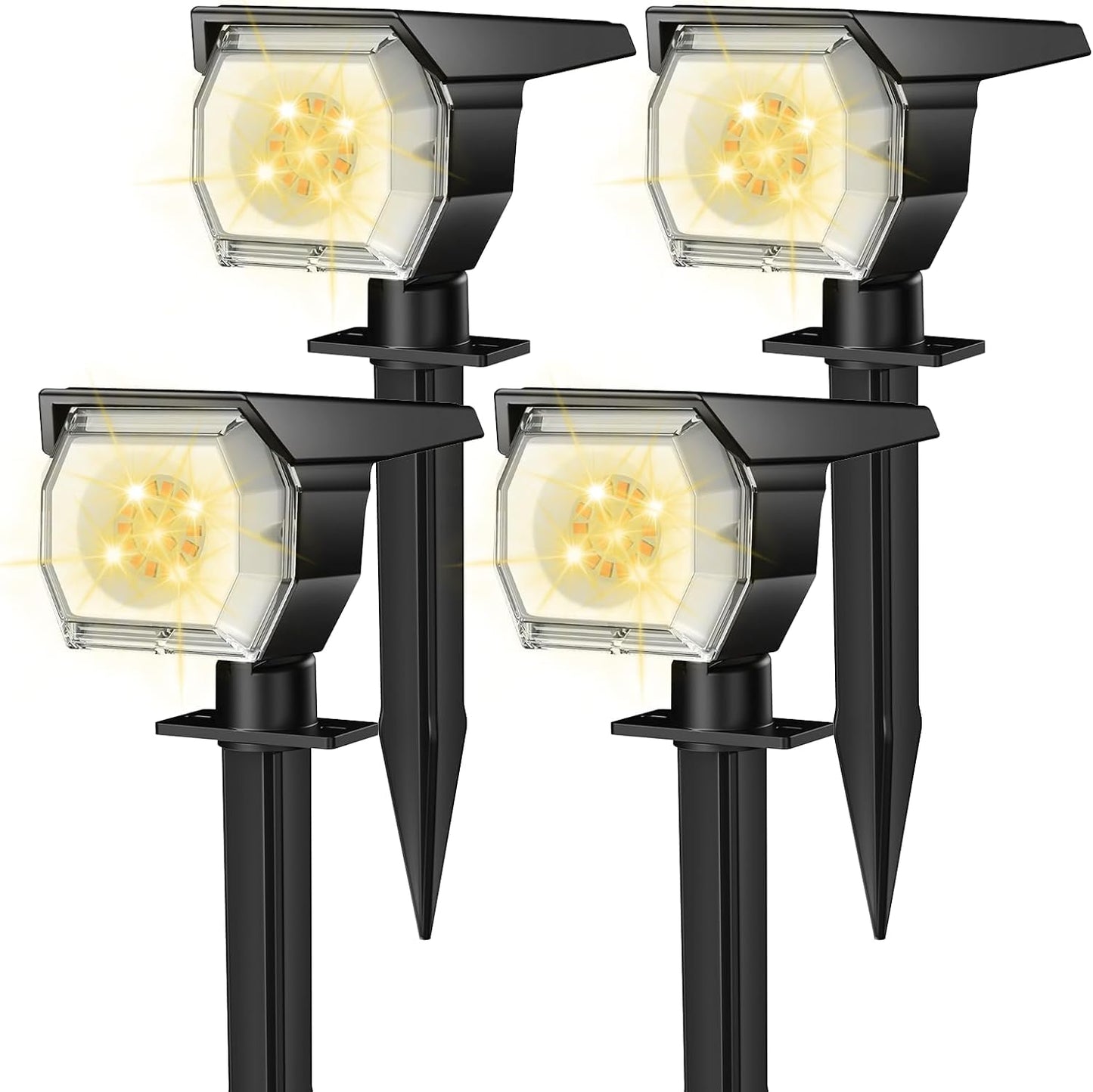 PUCACHI Solar Light Outdoor Waterproof IP68, 28 LEDs 3 Lighting Modes Solar Garden Yard Spotlight for Outdoor Landscape - 4 Pack (Warm White)