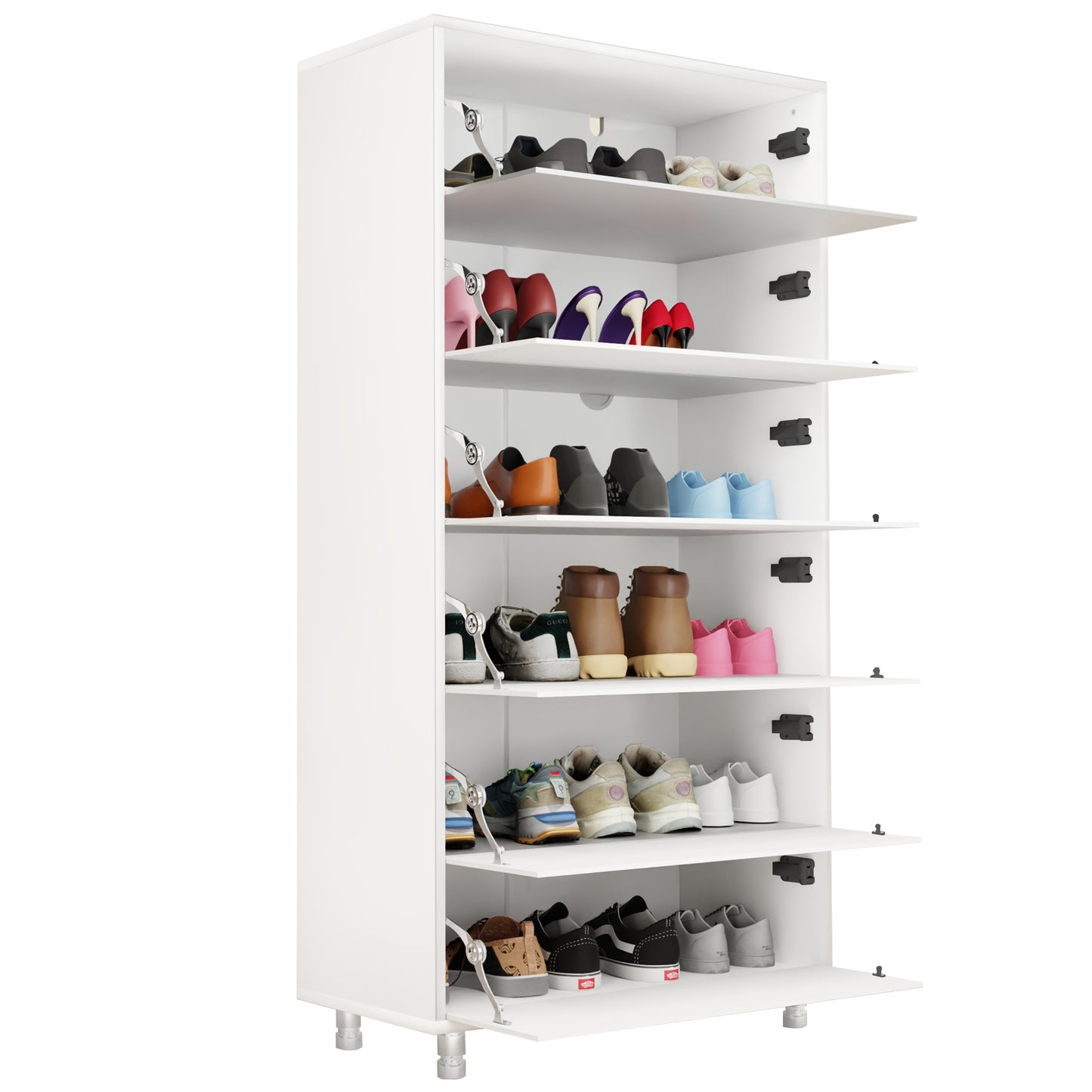 Mirror Shoe Cabinet With 6 Flip Drawers, Mirror Shoe Rack Organizer Store 25 Pair Shoes, Mirror Shoe Storage With 4 Metal Legs, Wood Shoe Storage Organizer for Hallway Bedroom Living Room, White