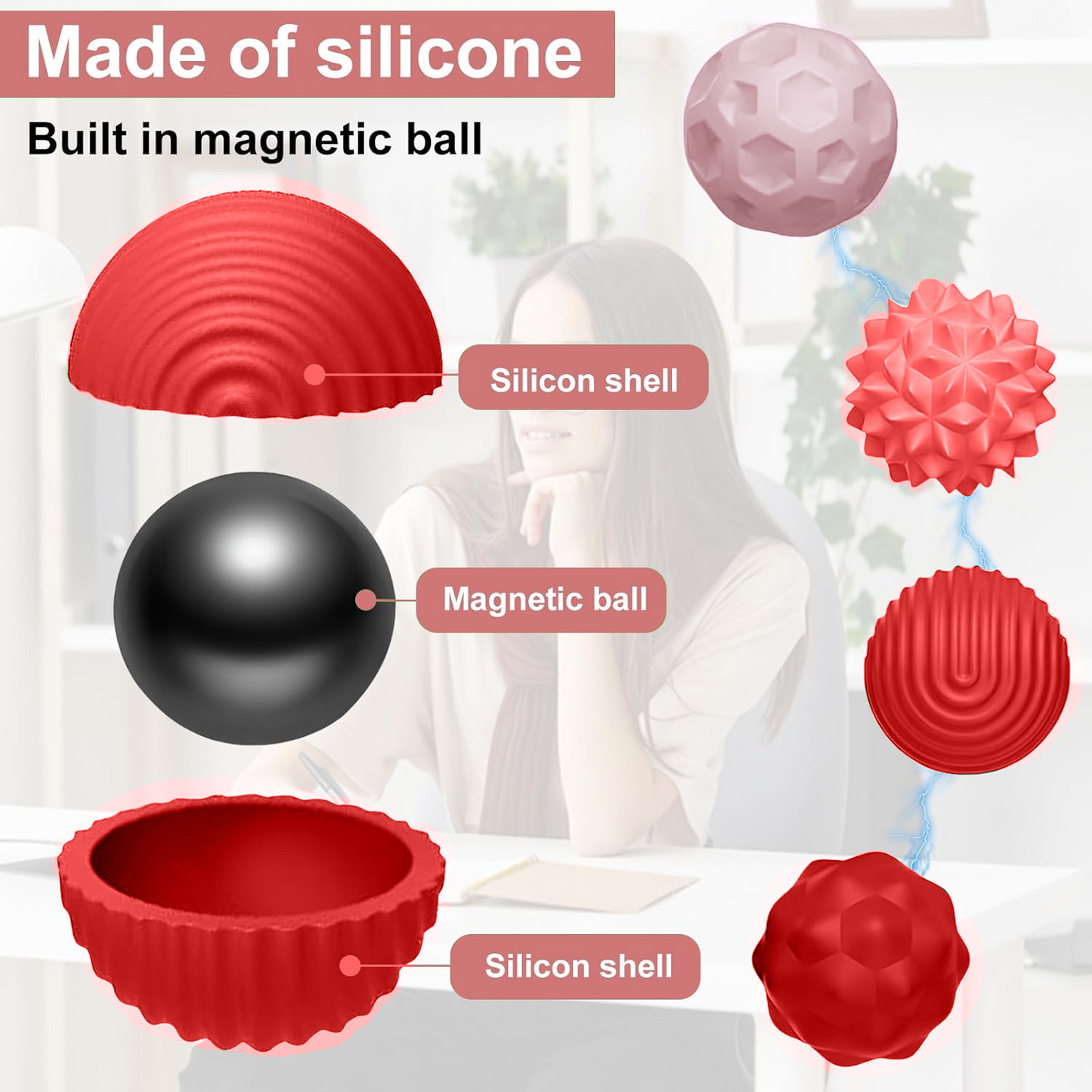 Teblint Magnetic Balls Fidget Toys, 8 Pcs Stress Relief Sensory Toys for Adults and Teens, Peace of Hands and Anxiety Mind, Attracting Stress Ball with Silicone Shell (Red Series)