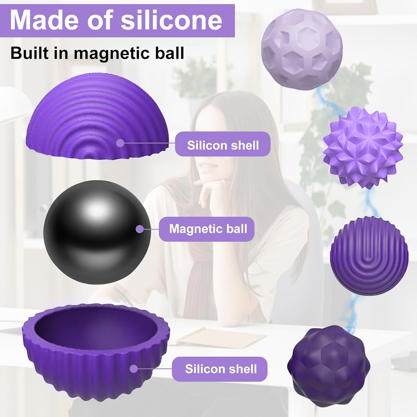 Teblint Magnetic Balls Fidget Toys, 8 Pcs Stress Relief Sensory Toys for Adults and Teens, Peace of Hands and Anxiety Mind, Attracting Stress Ball with Silicone Shell (Purple Series)