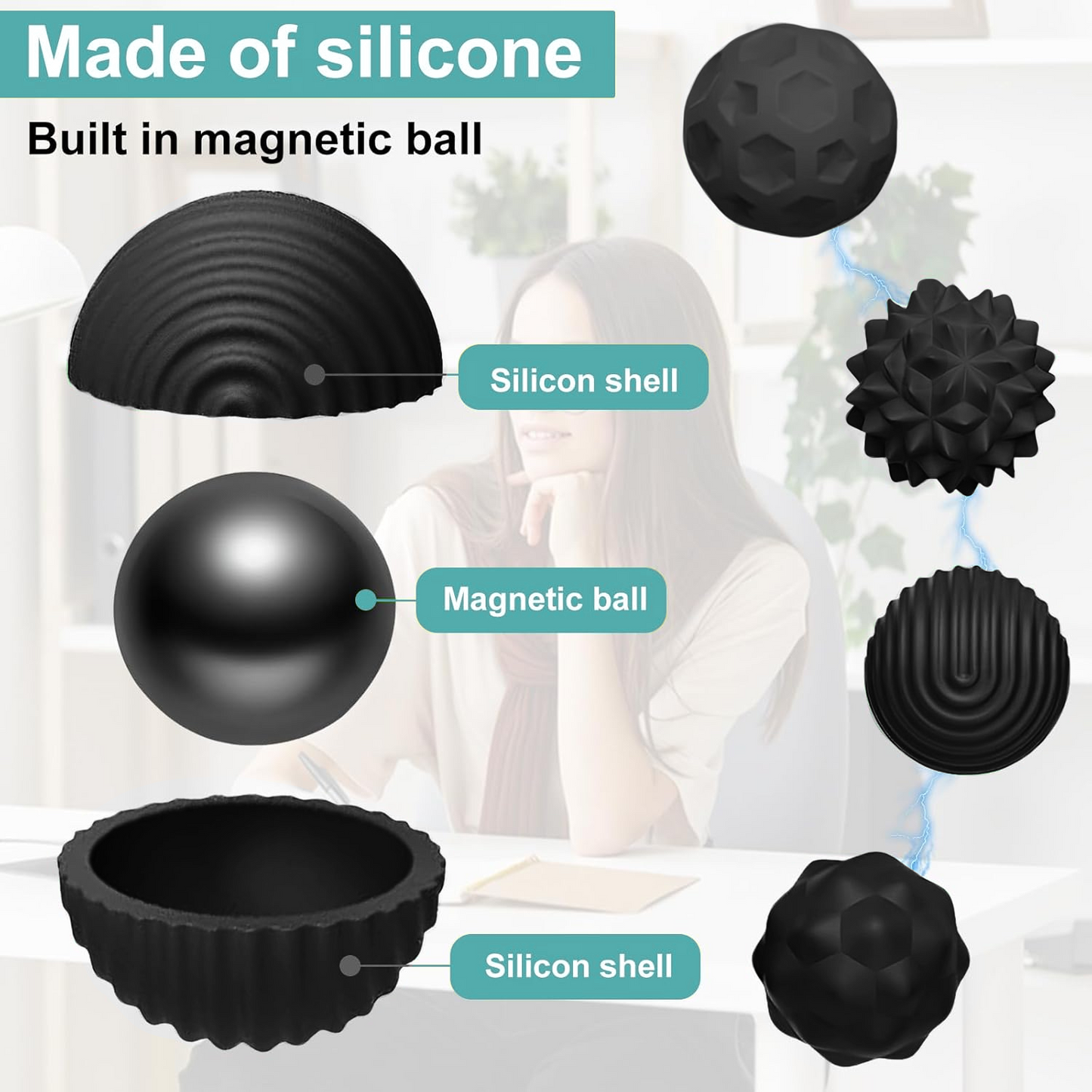 Teblint Magnetic Balls Fidget Toys, 8 Pcs Stress Relief Sensory Toys for Adults and Teens, Peace of Hands and Anxiety Mind, Attracting Stress Ball with Silicone Shell (Black Series)