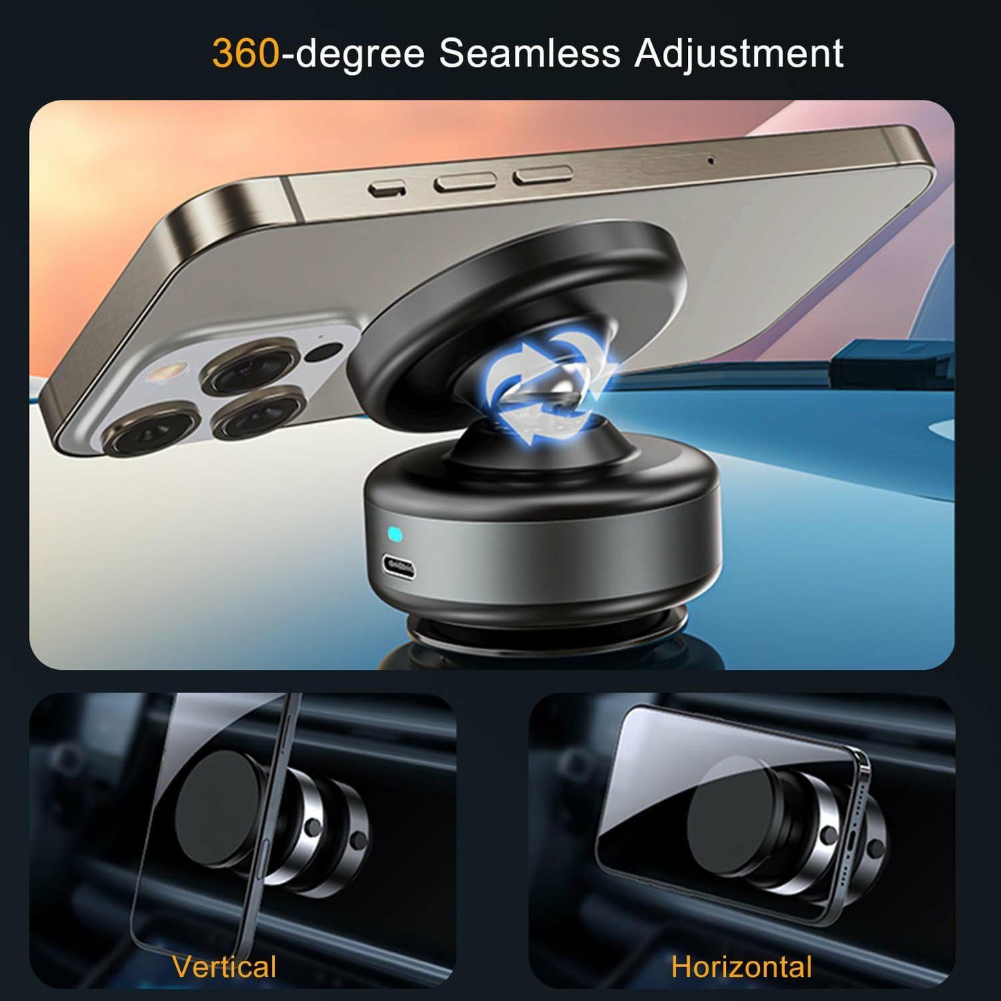 Car Phone Holder for Magsafe - 78 lbs Strongest Suction Cup, 2400gf Magnetic Car Mount, 360° Adjustable for iPhone 16/15/14/13/12 Pro Max Plus, Carbon Fiber Design(Silver)