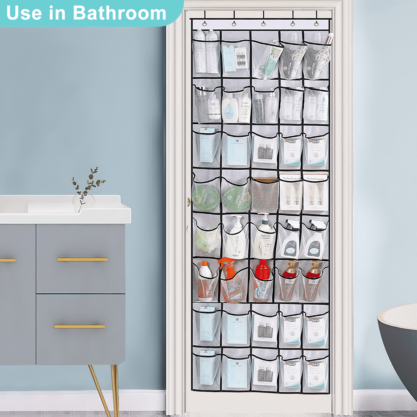 SPORTS JOY 40 Pockets Over the Door Shoe Organizer, Hanging Shoe Organizer for Door with 40 Mesh Pockets Large Capacity Shoe Hanging Storage Bag with 4 Metal Hooks (White)