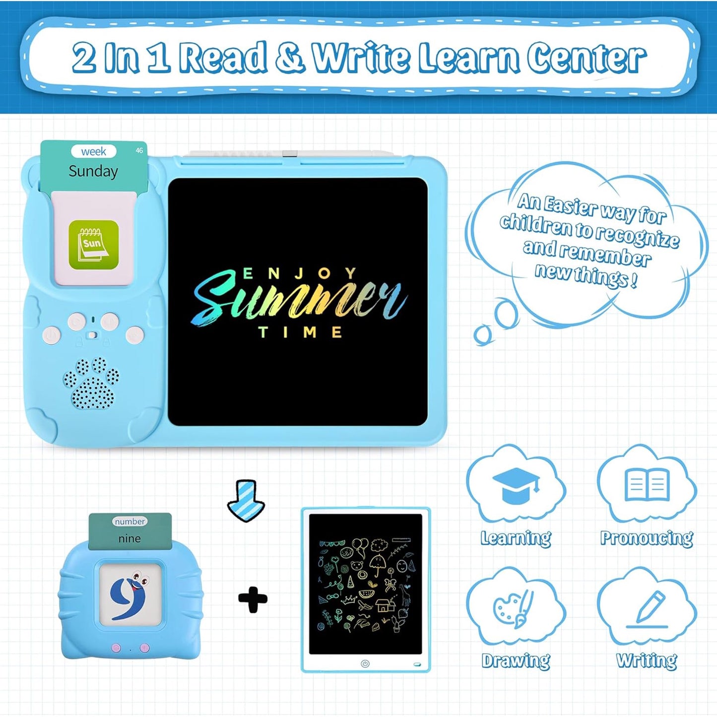 510 Words Talking Flash Cards Learning Toys for Boys Girls, 2-in-1 Talking Flash Cards with LCD Writing Tablet, Educational Toy , Autism Sensory Toys Speech Therapy Toys