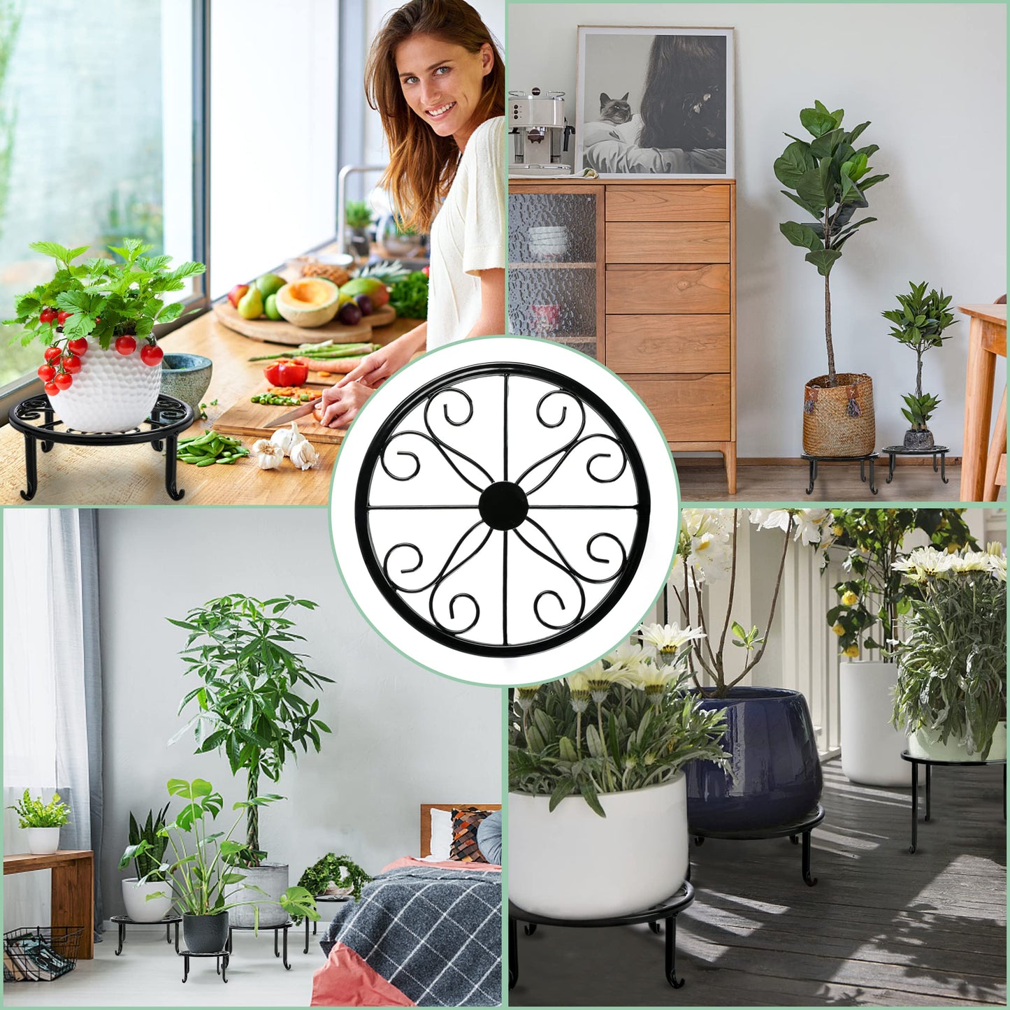 Merryhome Metal Plant Stand 5-Pack Plant Stand for Outdoor Plants Multiple Heavy Duty Flower Pot Stand Rust-Resistant Iron Round Plant Stand Black