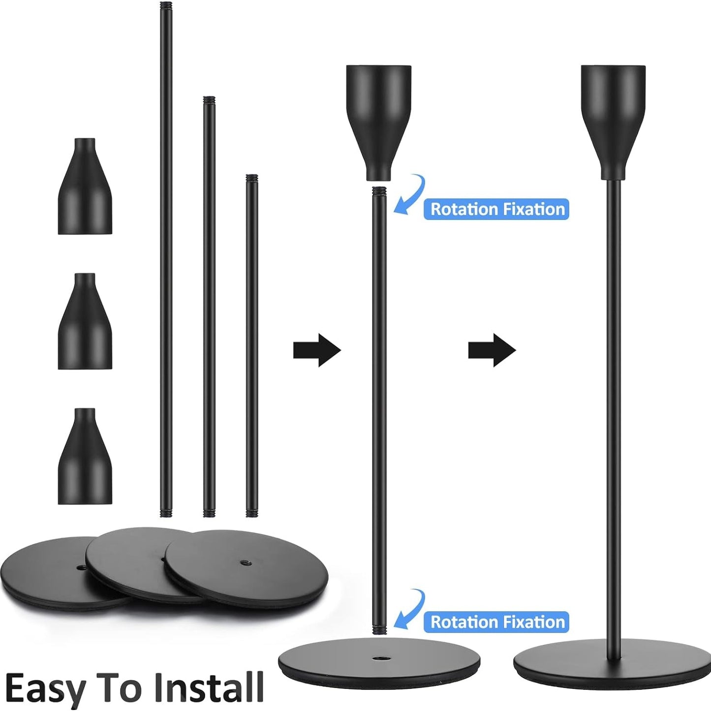 Candlestick Holders,Set of 3 Matte Black Candle Holders,Taper Candle Holders Decorative Candlestick Holder for Home Decor,Dinning,Party