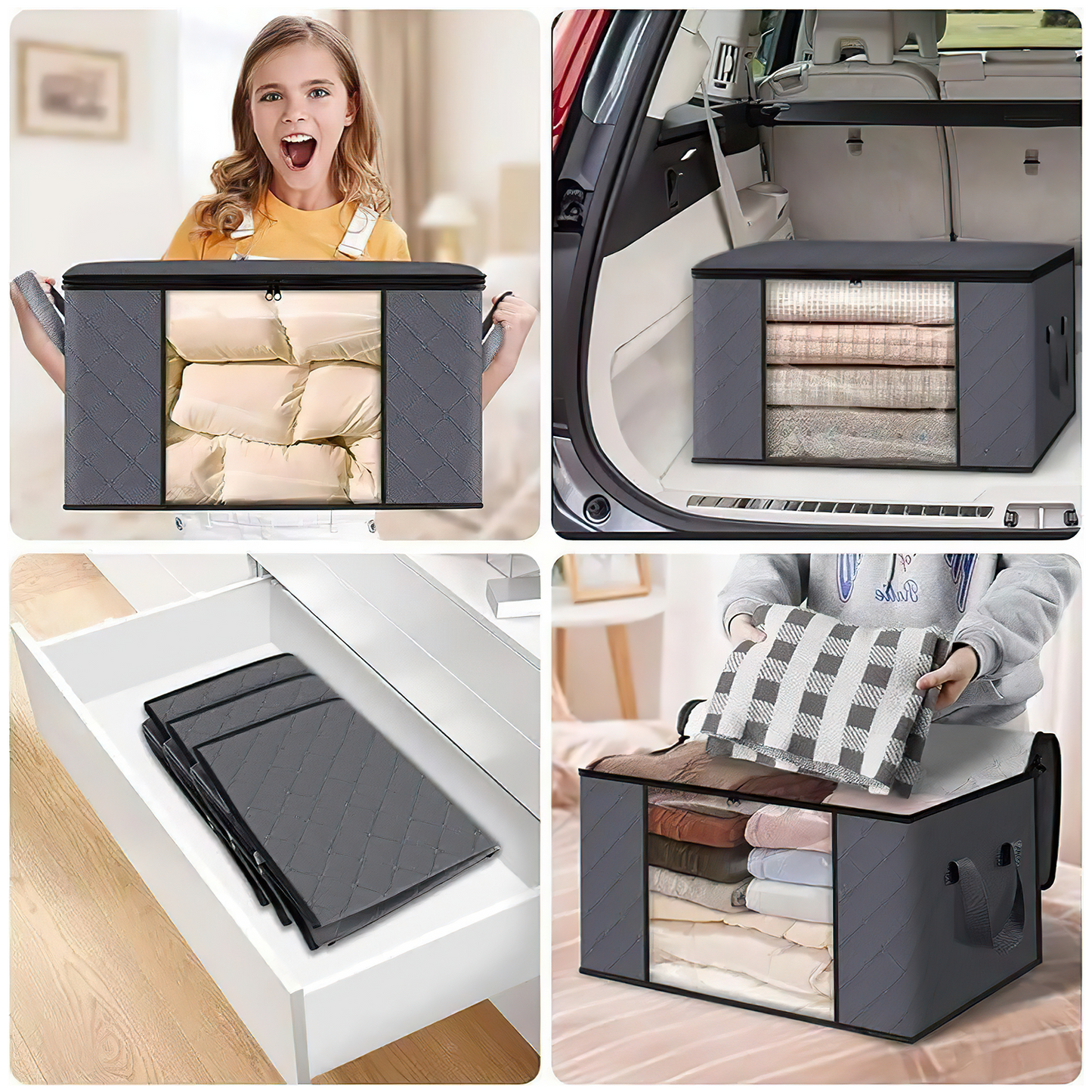 SPORTS JOY 2Pcs Large Clothes Storage Bag, 90L Foldable Comforter Storage Bag with Zipper and Handle, Closet Organizers for Organizing Seasonal Clothing, Blanket, Comforters, Pillows, Sweaters(Gray)