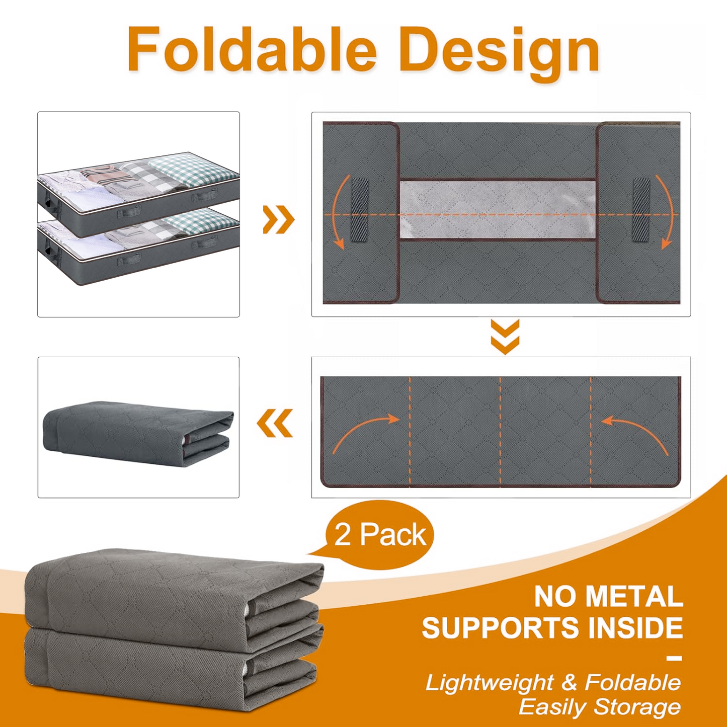 SPORTS JOY 2Pack 90L Under Bed Storage Bags with Reinforced Handles, Visible Underbed Storage Containers, Foldable Breathable Closet Storage for Blankets, Comforter, Sweaters, Pillows, Sheets (Gray)
