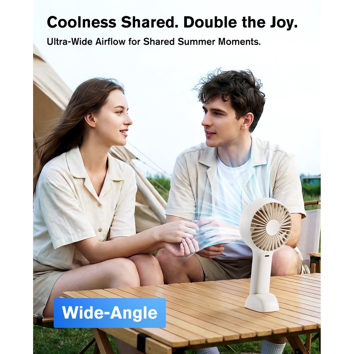 Handheld Fan, 3000mAh Rechargeable Personal Fan with LED Display, 5-Speed Turbo Wind, Portable Desk Fan with Base and Lanyard for Travel,Beach,Office