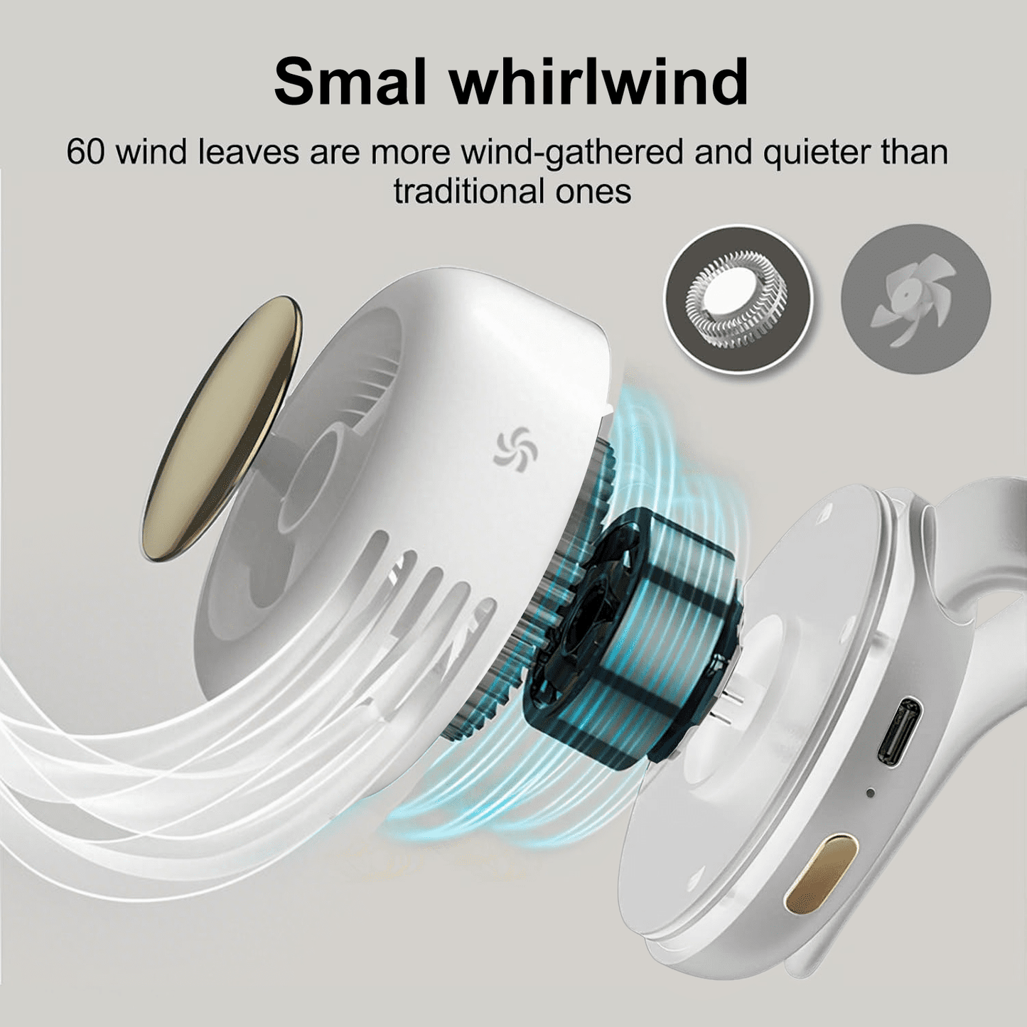 SPORTS JOY Whirlwind Cooling Fan, 2 in 1 Clip Waist Neck Fan, 3 Speeds USB Rechargeable Bladeless Electric Fan, 360° Rotation Personal Shirt Fan for Office, Gym, Travel, Camping, Gift (Milky White)