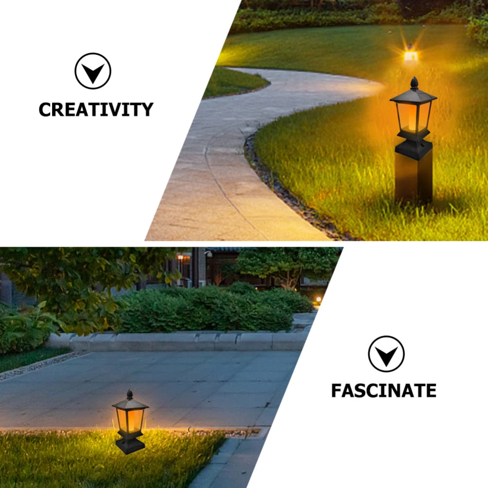 PUCACHI Solar Post Flame Lights, Outdoor Deck Fence Post Top LED Lights with Flickering Flame, Waterproof for Garden, Deck, Aisle, Porch Decoration (2 Pack)