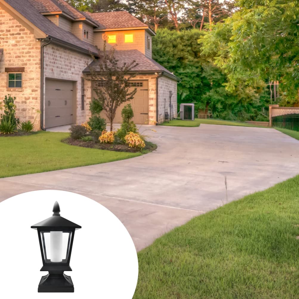 PUCACHI Solar Post Flame Lights, Outdoor Deck Fence Post Top LED Lights with Flickering Flame, Waterproof for Garden, Deck, Aisle, Porch Decoration (2 Pack)