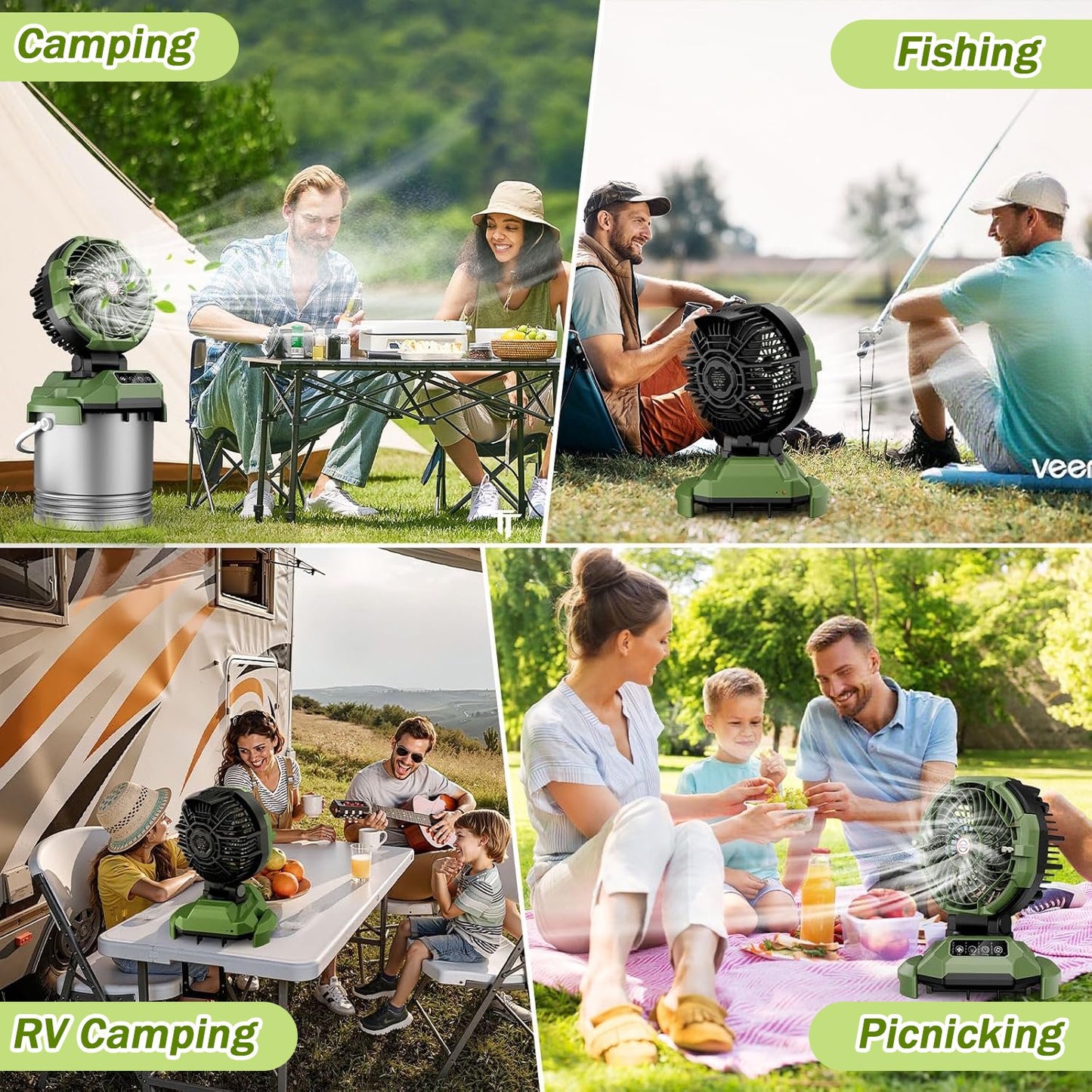 Portable Misting Fan - 30000mAh Battery Powered, 4-Speed Cooling Fan with Adjustable Spray, 120° Oscillation for Camping, Patio, Adjustable Base for 10-13in Water Tank(No Bucket Included)