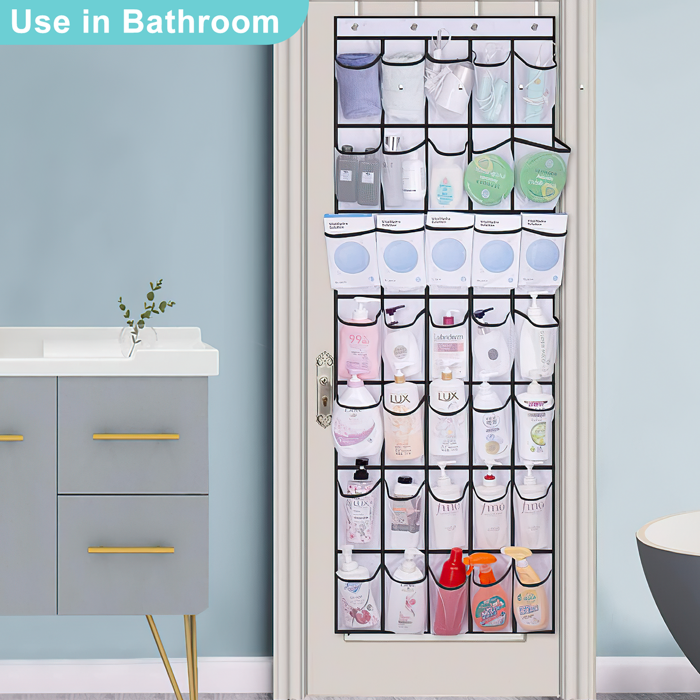 SPORTS JOY 35 Pockets Over the Door Shoe Organizer, Hanging Shoe Organizer for Door with 35 Mesh Pockets Large Capacity Shoe Hanging Storage Bag with 4 Metal Hooks (White)