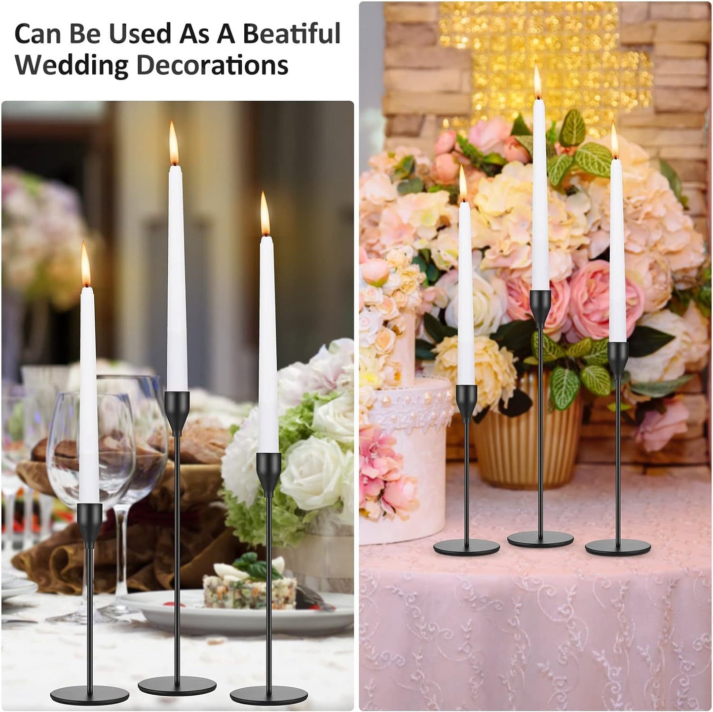 Candlestick Holders,Set of 3 Matte Black Candle Holders,Taper Candle Holders Decorative Candlestick Holder for Home Decor,Dinning,Party
