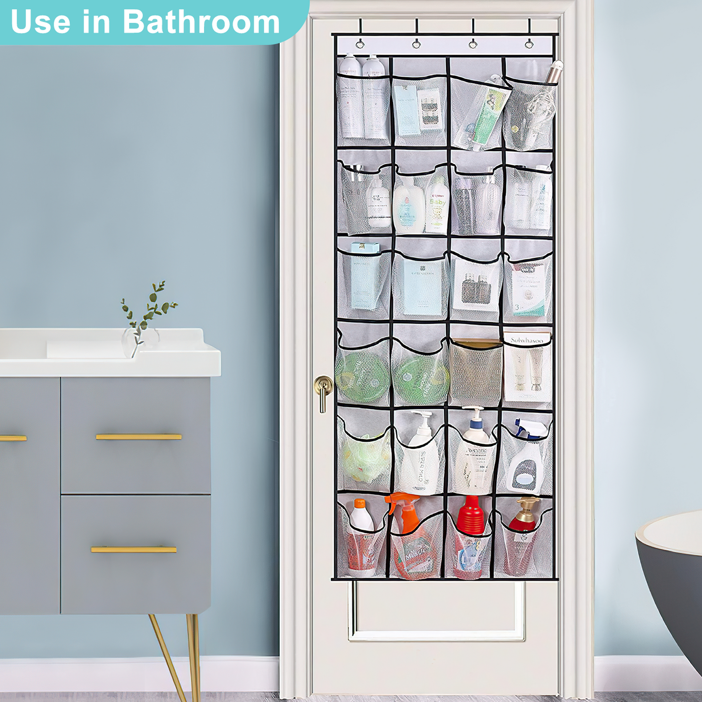 SPORTS JOY 24 Pocket Over the Door Shoe Organizer with 4 Metal Hooks, Breathable Mesh Hanging Shoe Organizer, Hanging Storage Bag for Store Shoes, Toys, Cosmetics, Jewelry, Miscellaneous Items(White)