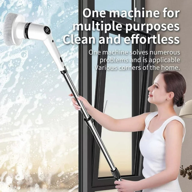Electric Spin Scrubber,Cordless Cleaning Brush with 9 Replaceable Brush Heads Extension Handle,3 Speeds Bathroom Shower Scrubber for Tub Floor Tile, Sink, Window, Floor, Car
