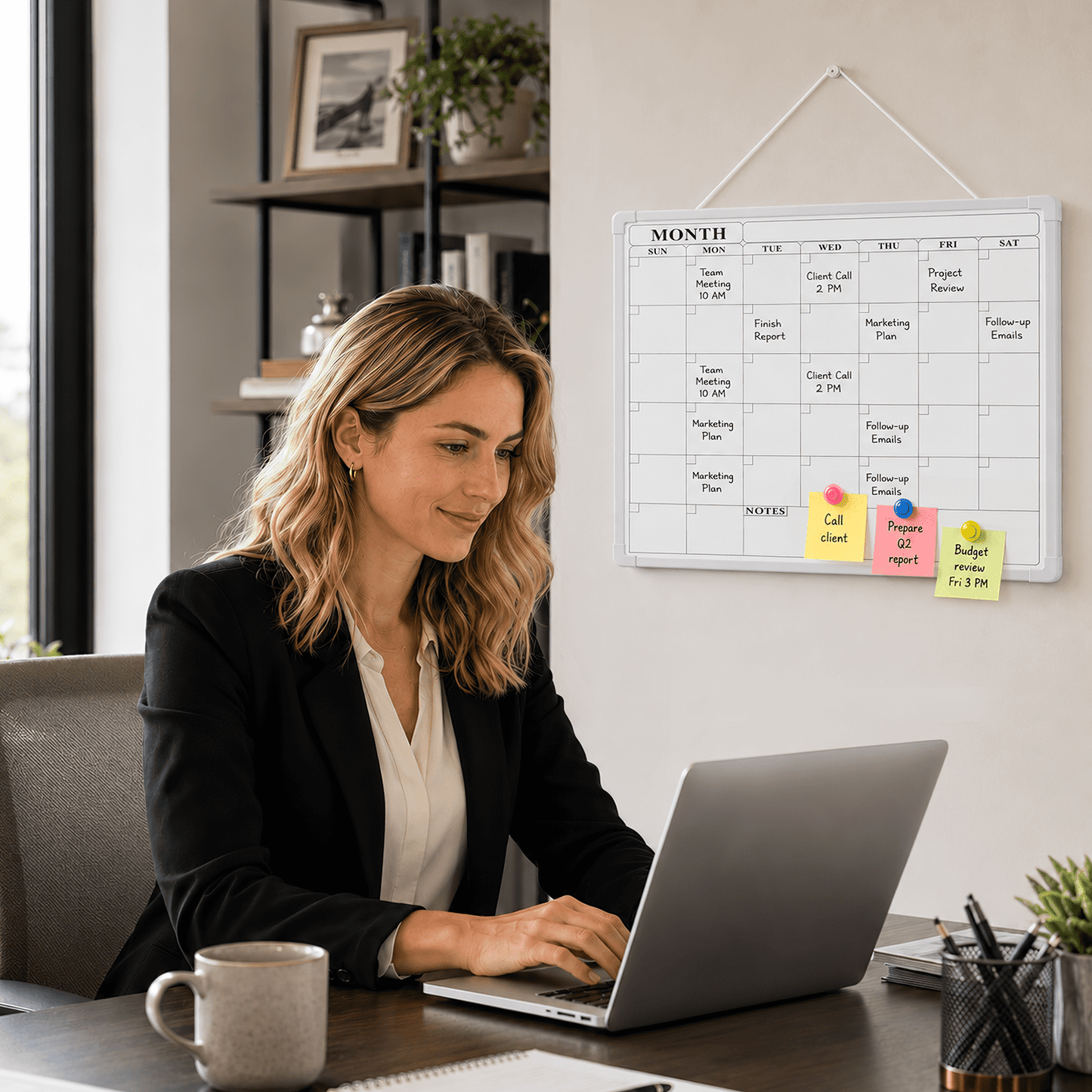 PUCACHI Monthly Calendar Whiteboard, 16 x 12 in Magnetic Dry Erase Calendar Board with Double-Sided Design, Markers and Magnets for Wall Home Office Kitchen School