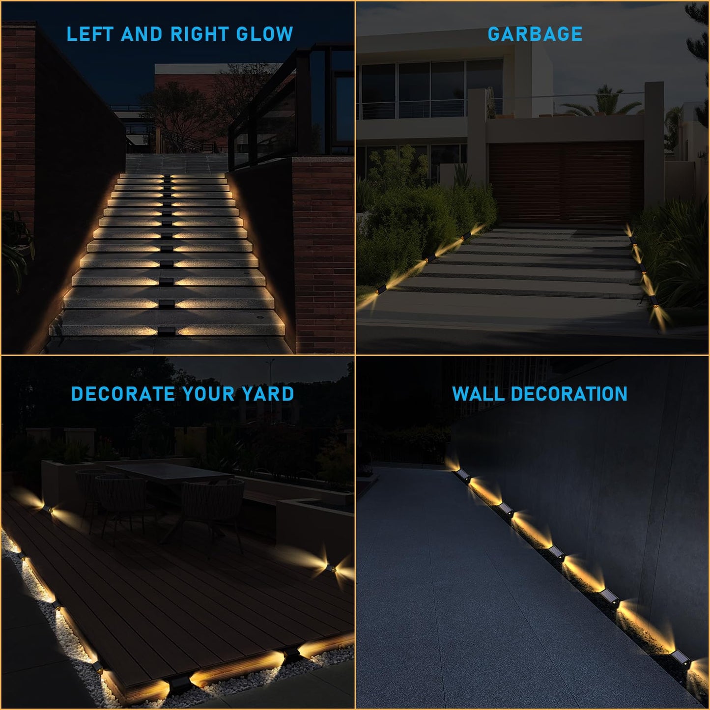PUCACHI 4-Pack Warm White LED Solar Step Lights, Outdoor Waterproof IP68, Auto on/off, Suitable for Steps, Stairs, Patio, Porch, Front Door, Sidewalk, Deck Decoration