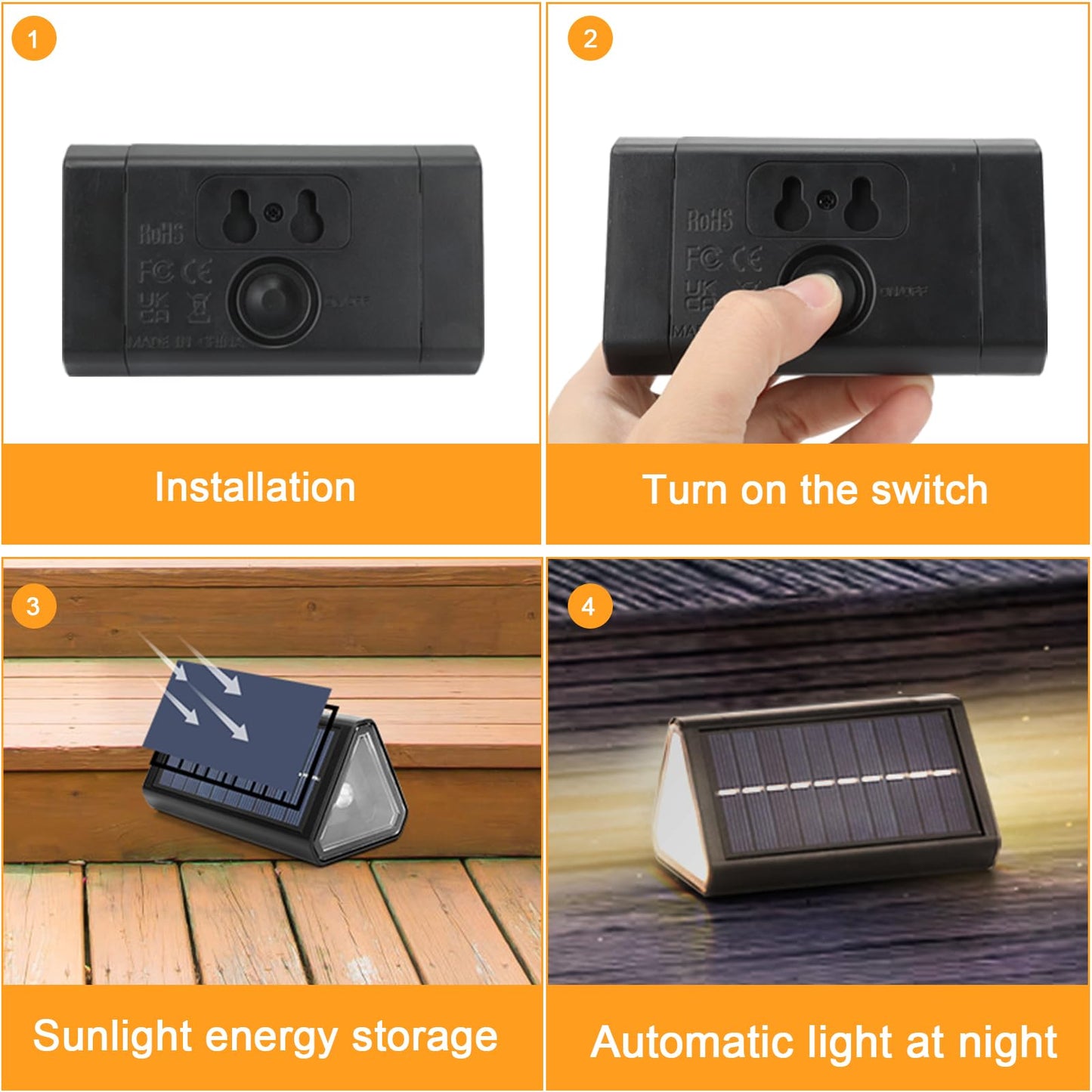 PUCACHI 4-Pack Warm White LED Solar Step Lights, Outdoor Waterproof IP68, Auto on/off, Suitable for Steps, Stairs, Patio, Porch, Front Door, Sidewalk, Deck Decoration