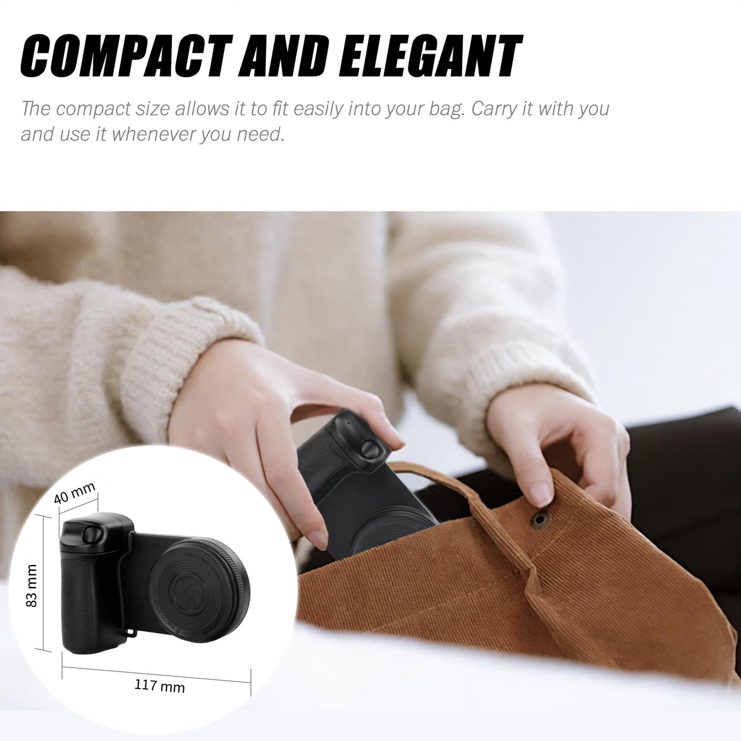 PUCACHI Magnetic Selfie Ring Light with Bluetooth Remote - Rechargeable Snap Grip Handle for iPhone, Smartphone Video/Photo Shooting Accessory