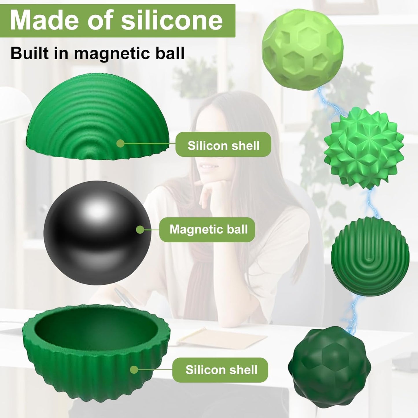 Teblint Magnetic Balls Fidget Toys, 8 Pcs Stress Relief Sensory Toys for Adults and Teens, Peace of Hands and Anxiety Mind, Attracting Stress Ball with Silicone Shell (Green Series)