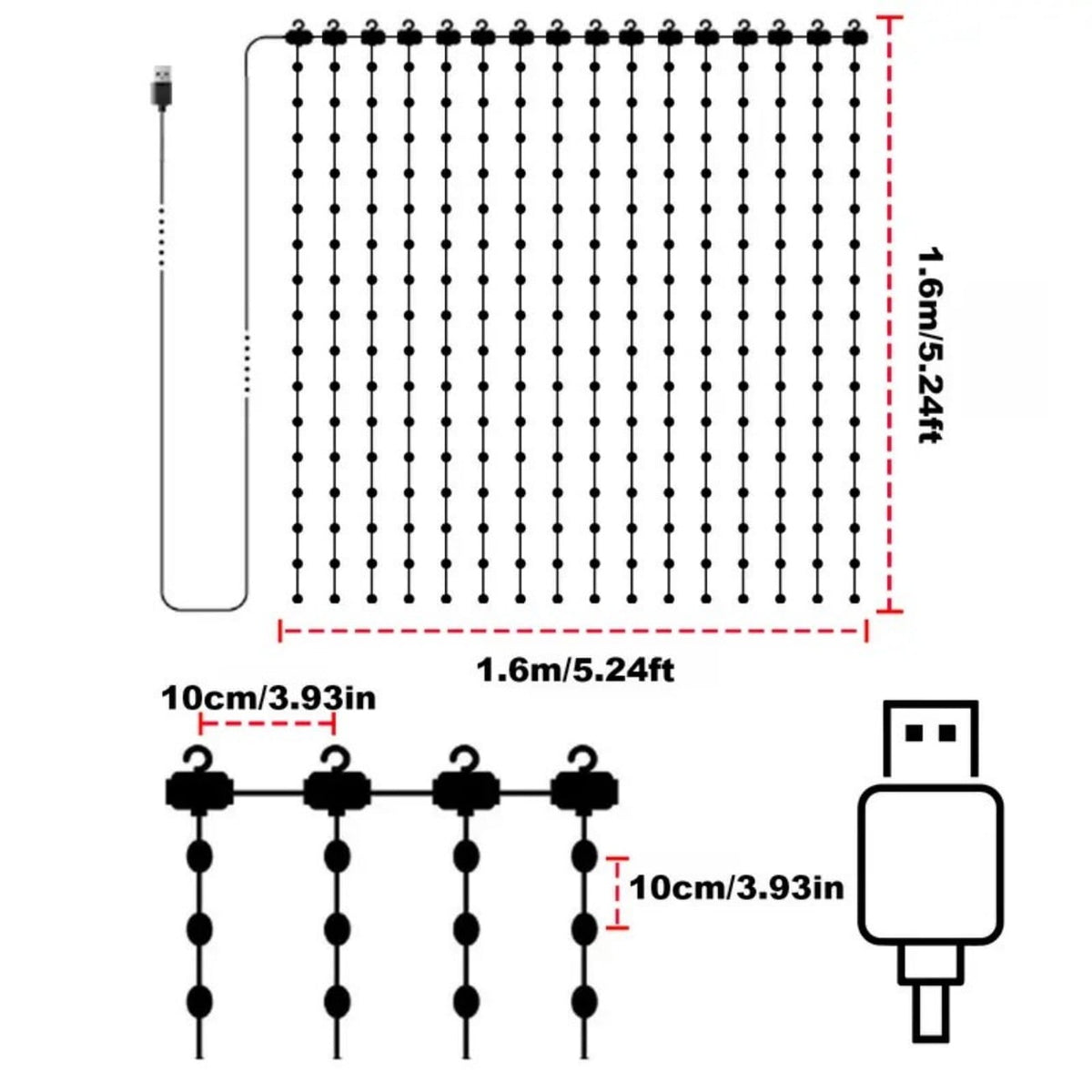 Merryhome Rgb Curtain Light 5.24x5.24ft, 256 Led Smart String Lights, Usb Powered, App & Remote Controlled, Wall Decor for Bedroom, Outdoor Holiday Christmas Gift