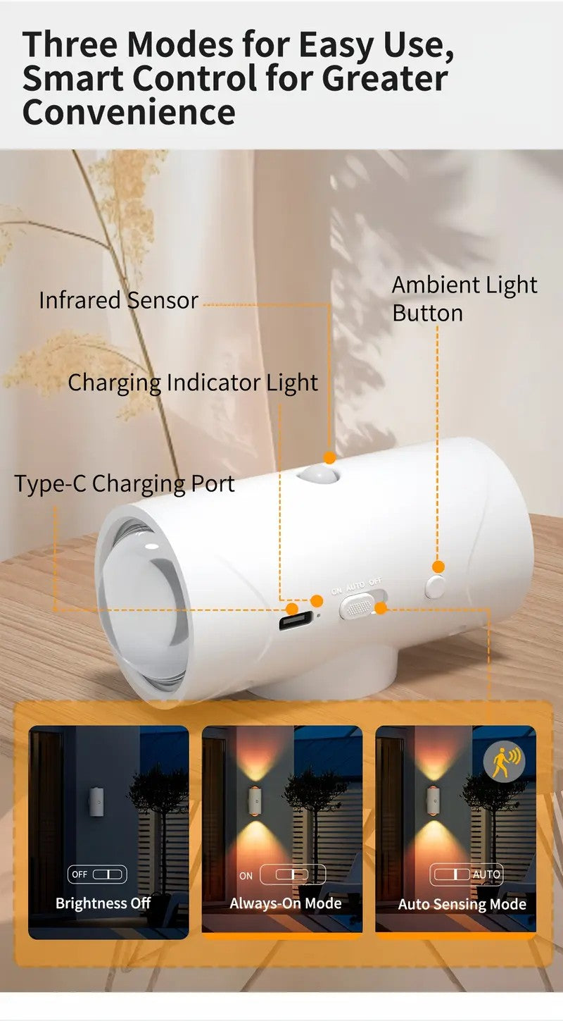 PUCACHI 2-Pack Rechargeable LED Night Light with Motion Sensor, RGB Color Changing & Dimmable Ambient Wall Light for Bedroom, Living Room, Hallway (7 Colors, Wireless, USB-C)
