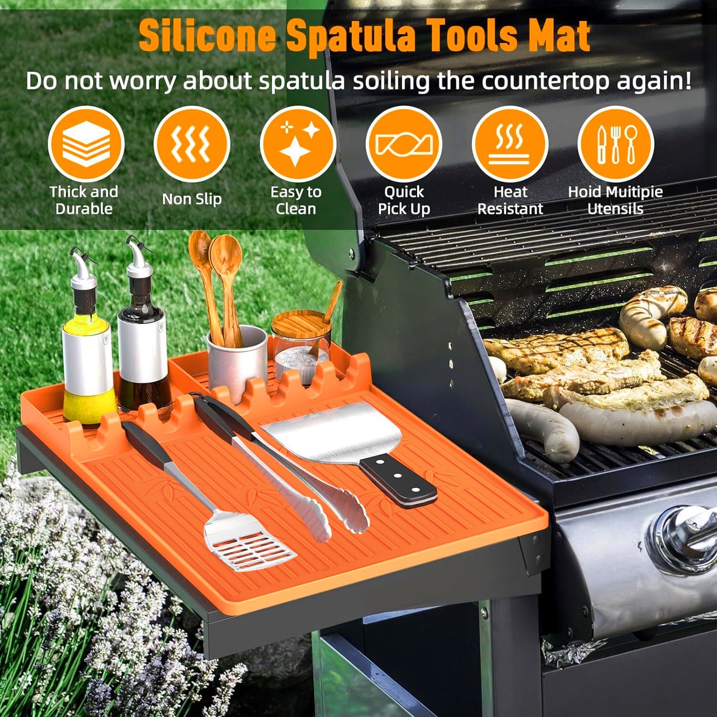 Blackstone Silicone Griddle Mat,Blackstone Griddle Accessories Side Shelf Mat Grill Pad for Outdoor Grill Kitchen Counter Spatula Silicone Mat,L*W:41.7x30cm(Orange)