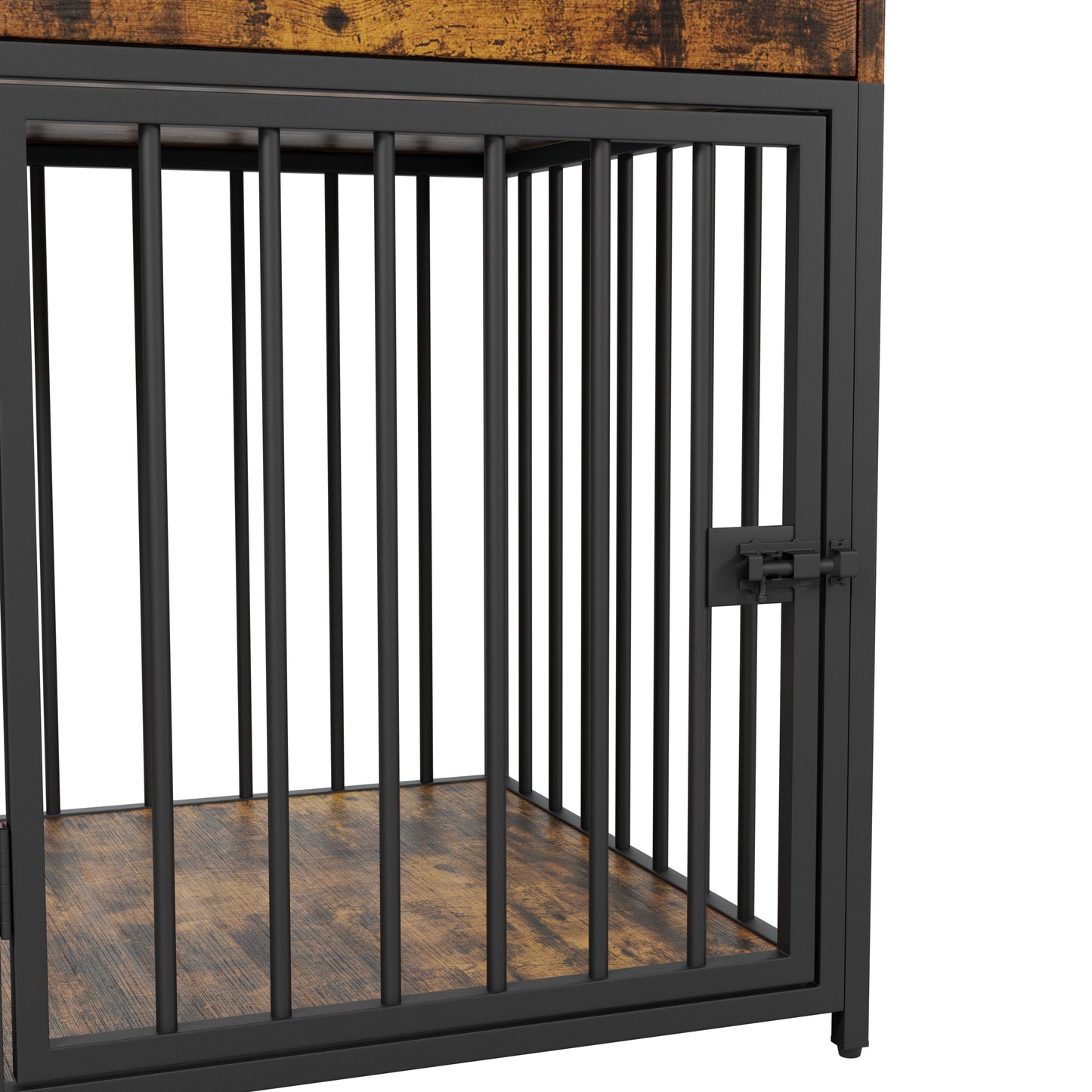 Wooden Dog Kennel End Table, Decorative Dog Cage Table with Drawer, Indoor Pet Crate End Table for Small Dog, Iron-Tube Dog Cage, Chew-Proof, Walnut