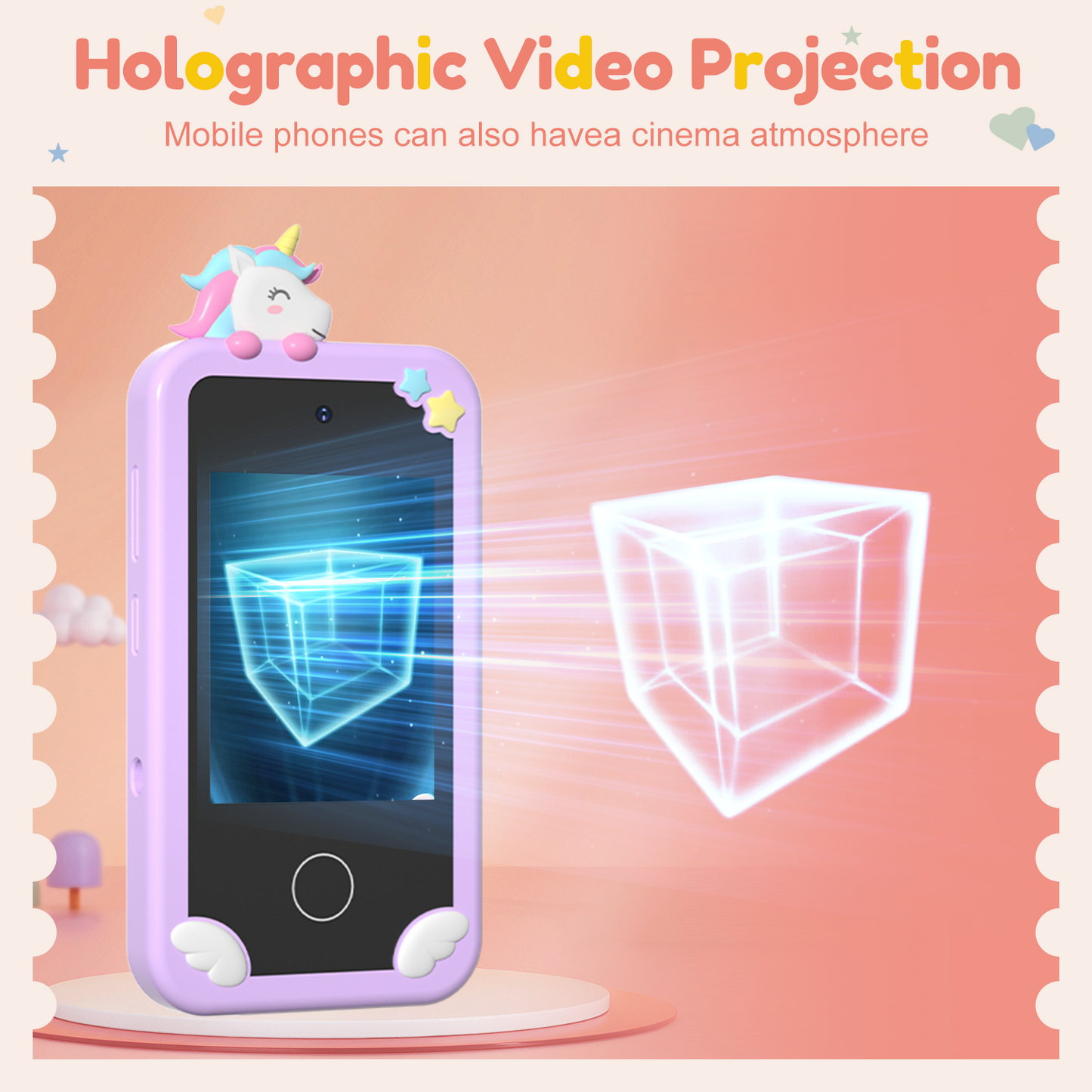 MERRYHOME Kids Smart Phone for Girls, 2.8" Touchscreen Play Phone with 32G SD Card, Dual Camera, Puzzle Game, Music Player, Christmas Birthday Gifts for Kids Purple