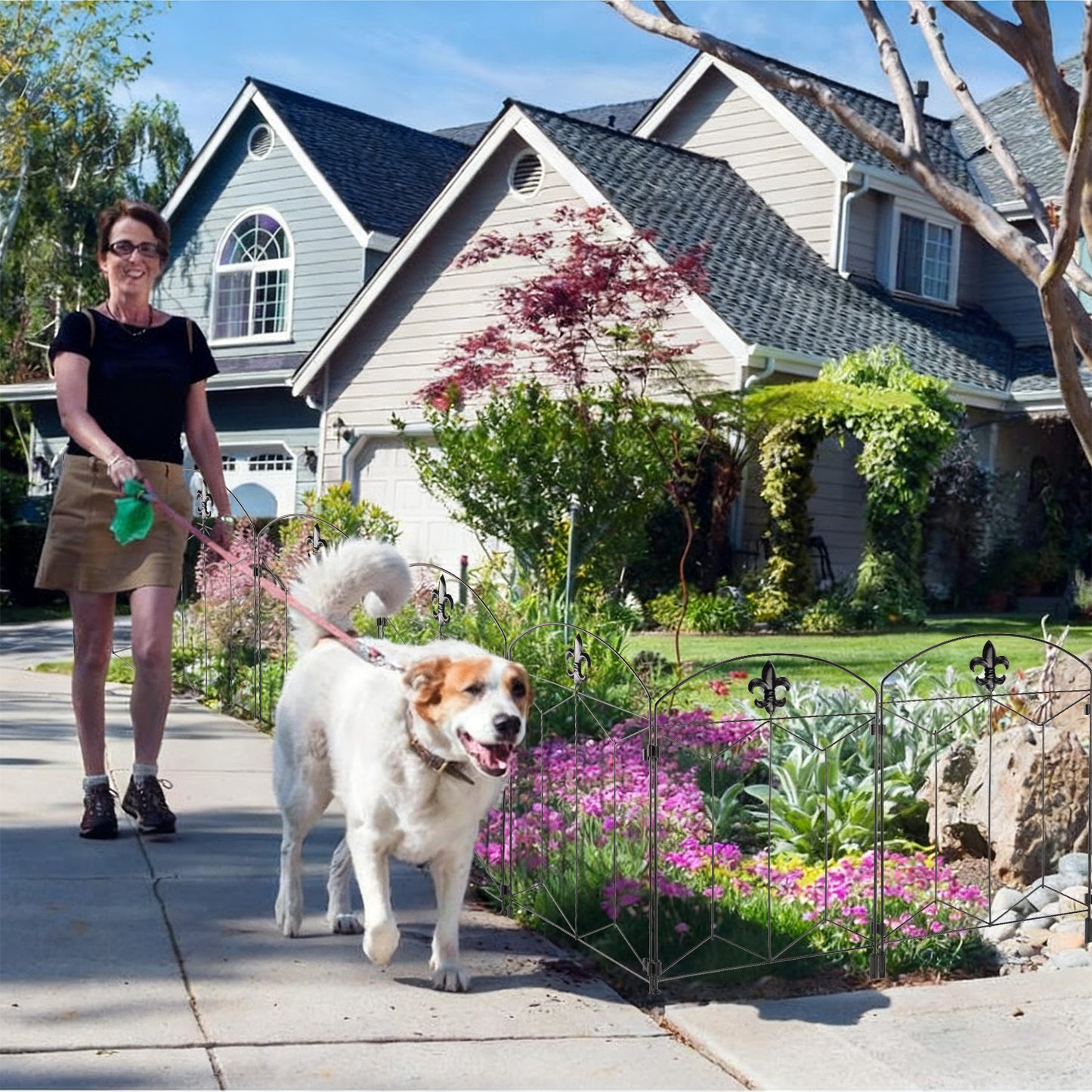 Decorative Garden Fence 10 Pack, 24in H x 12.5in L Arched No Dig Metal Fence Panels, Rustproof Outdoor Animal Barrier for Dogs, Rabbits, Flower Beds, Yard, Patio Decor & Lawn Border Protection