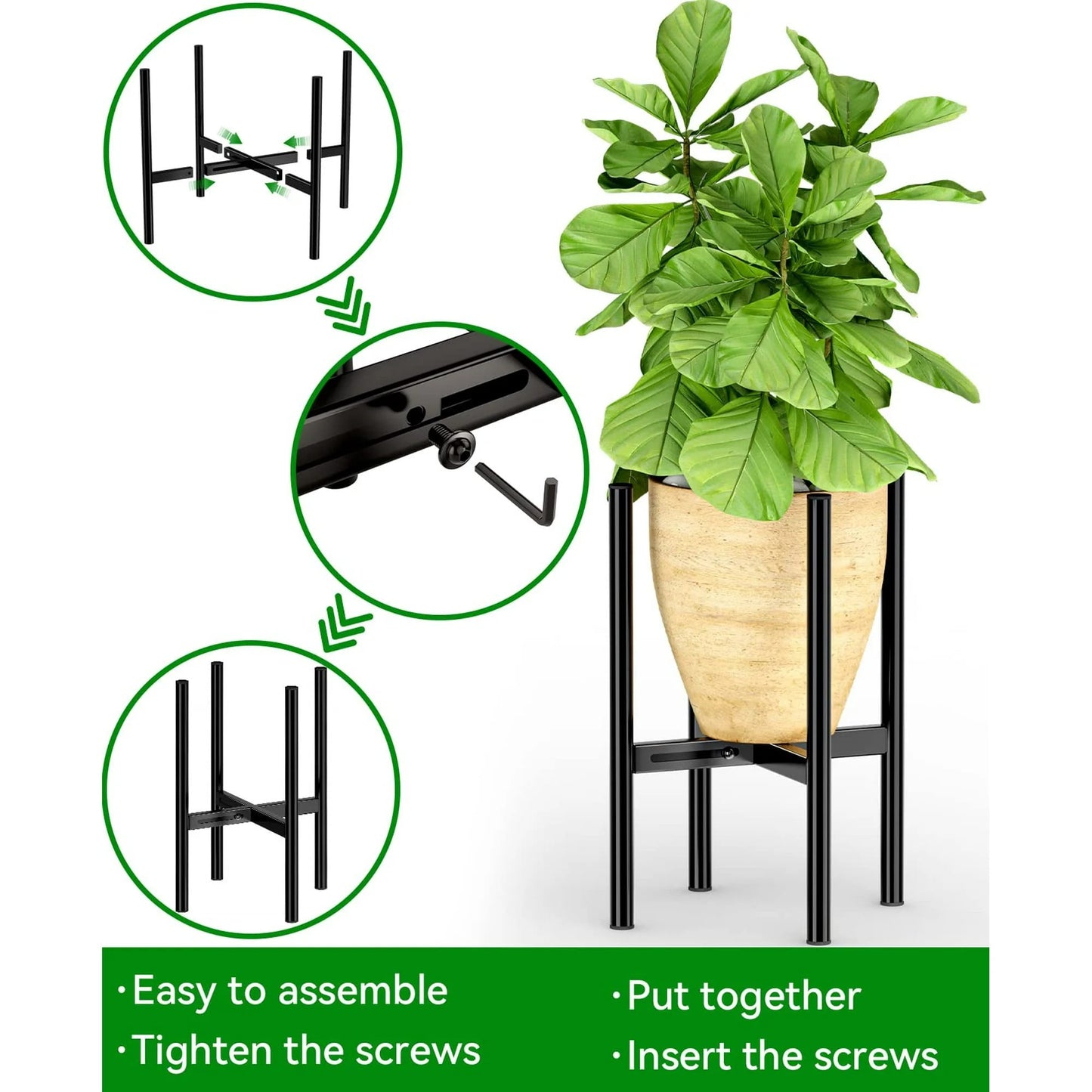 Hoofun Adjustable Metal Plant Stand for 8-11 Inch Pots Heavy-Duty Indoor/Outdoor Use Rust-Resistant Space-Saving Design Quick Assembly Decorative Holder for Living Room Garden Balcony Home Decor-2Pcs