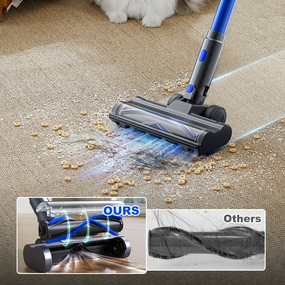 Cordless Vacuum Cleaner, 50mins Runtime, Powerful Stick Vacuum 6*2600mah Rechargeable Cordless Vacuum for Carpet, Tile, Pet Hair, Hardwood Floors, Blue