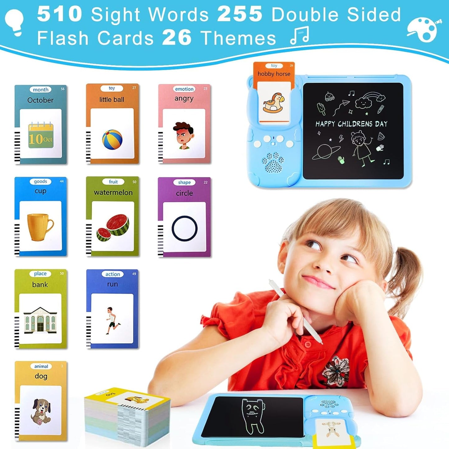 510 Words Talking Flash Cards Learning Toys for Boys Girls, 2-in-1 Talking Flash Cards with LCD Writing Tablet, Educational Toy , Autism Sensory Toys Speech Therapy Toys