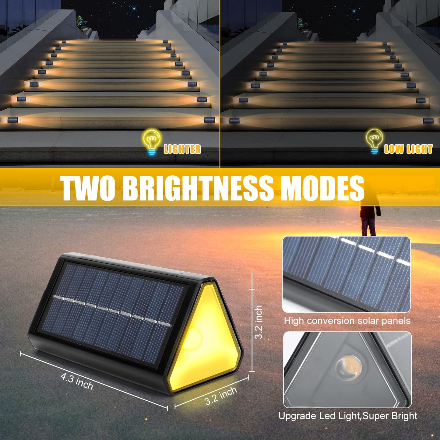 PUCACHI 4-Pack Warm White LED Solar Step Lights, Outdoor Waterproof IP68, Auto on/off, Suitable for Steps, Stairs, Patio, Porch, Front Door, Sidewalk, Deck Decoration