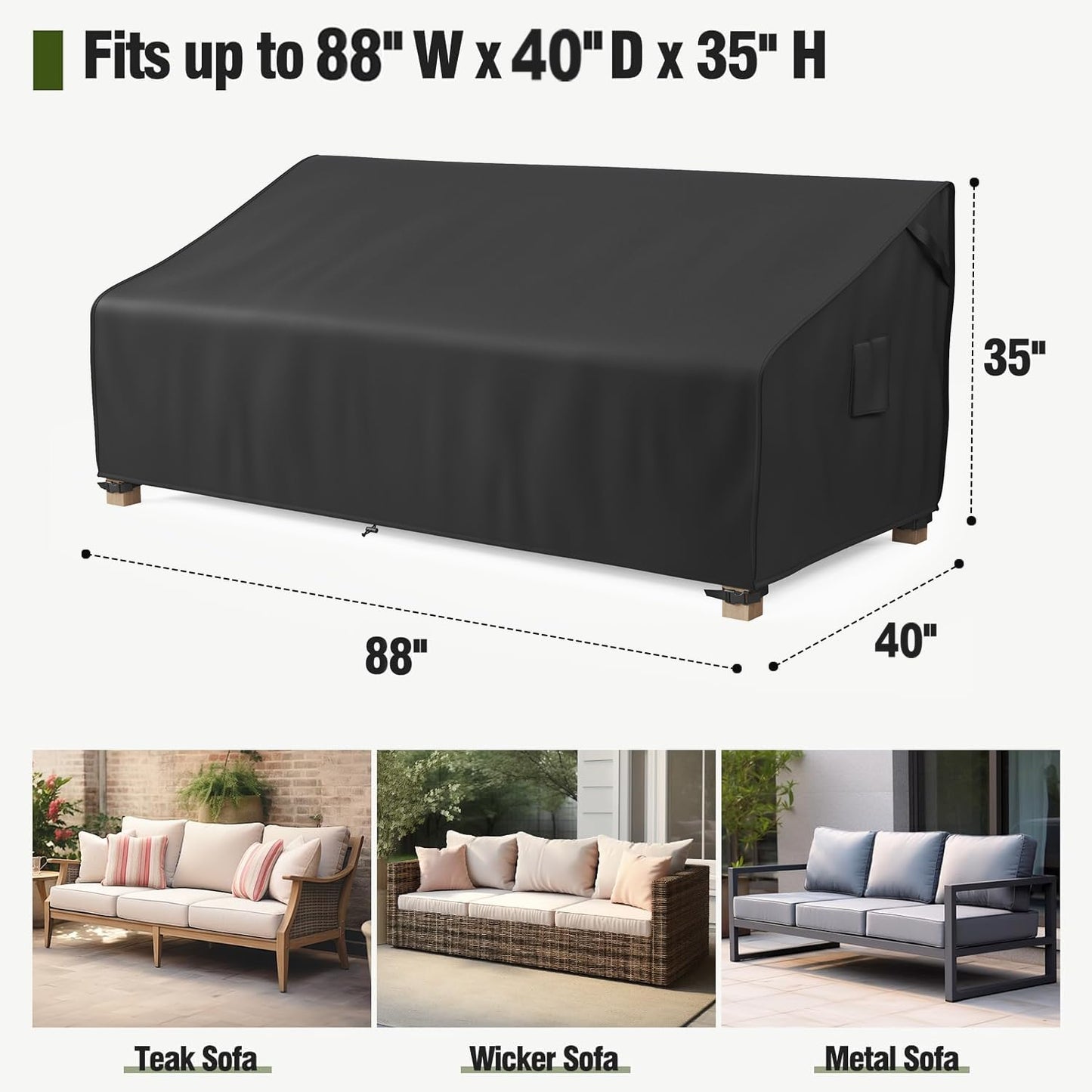 PUCACHI Patio Loveseat Cover, Waterproof Patio Furniture Cover, Maximum Size 83W x 39D x 28H Inches, With Vents and Handles, Black