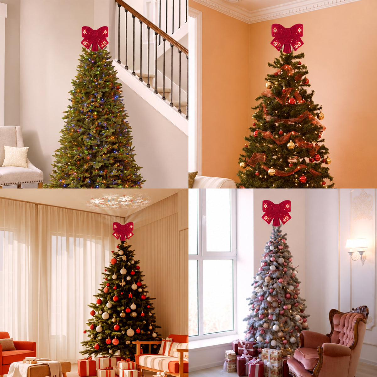 Christmas Tree Toppers Lighted, Christmas Butterfly Tree Topper with Built-in LED Rotating Lights, 3D Glitter Projection for Xmas Party Holiday Decorations