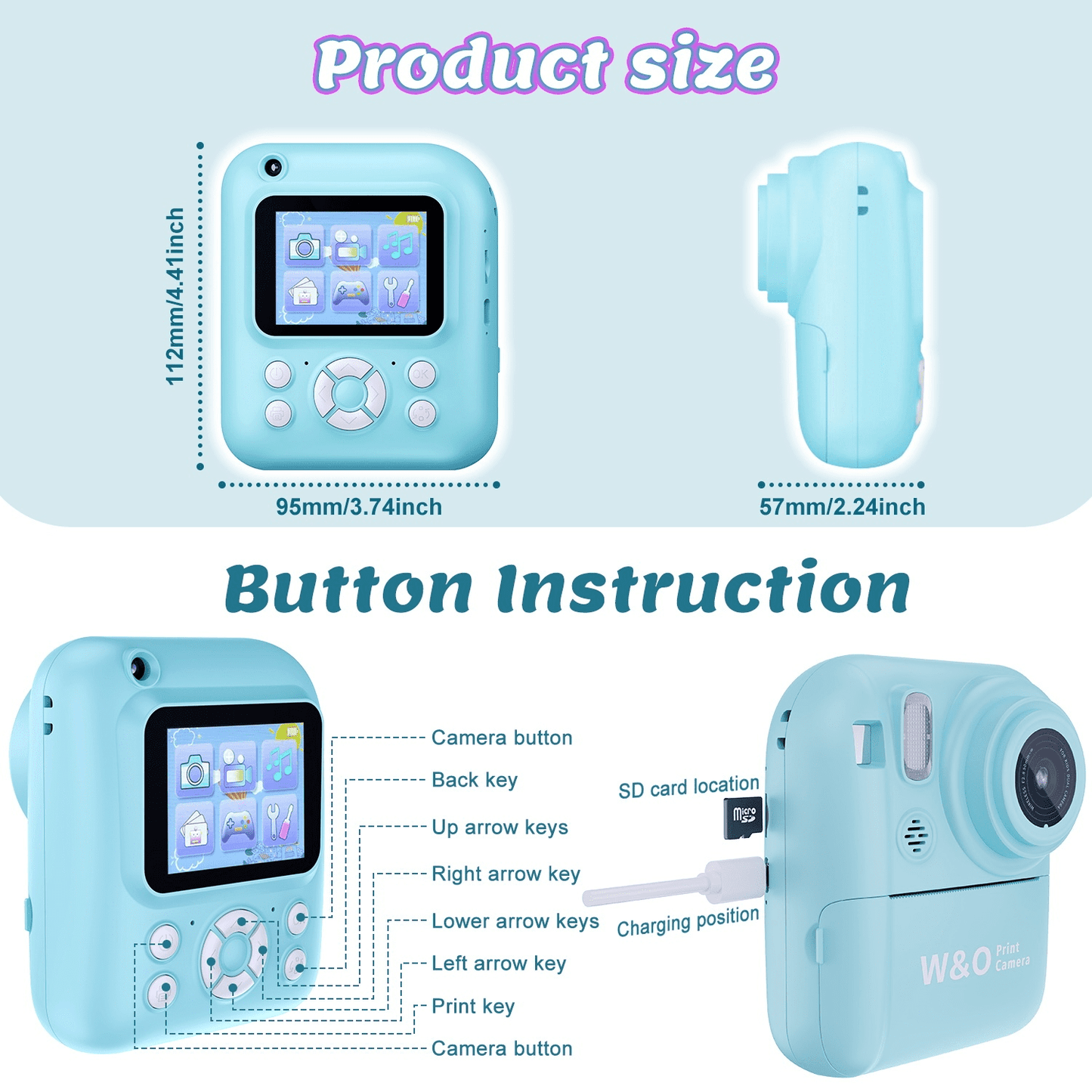 Kids Camera Instant Print - 1080P Digital Video Instant Camera for Kids, Christmas Birthday Gifts for Girls Boys Age 3-12, Toddler Cameras with 3 Rolls No Ink Print Paper(Blue)