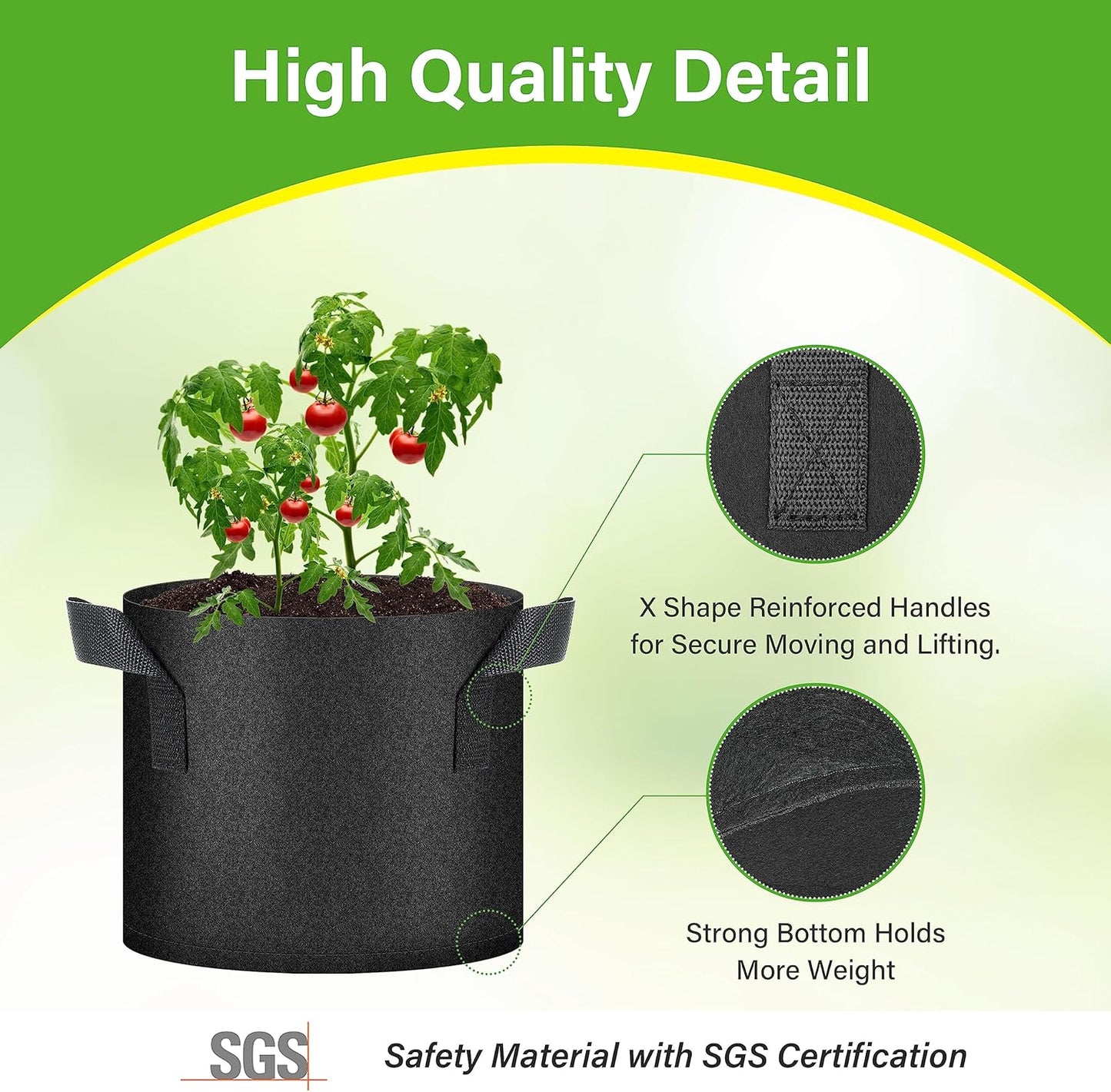 Grow Bags 3 Gallon ,7 Pack Planter Pots with Handles, Heavy Duty Gardening for Tomoato, Potato, Vegetable, Herbs and Flowers, Black