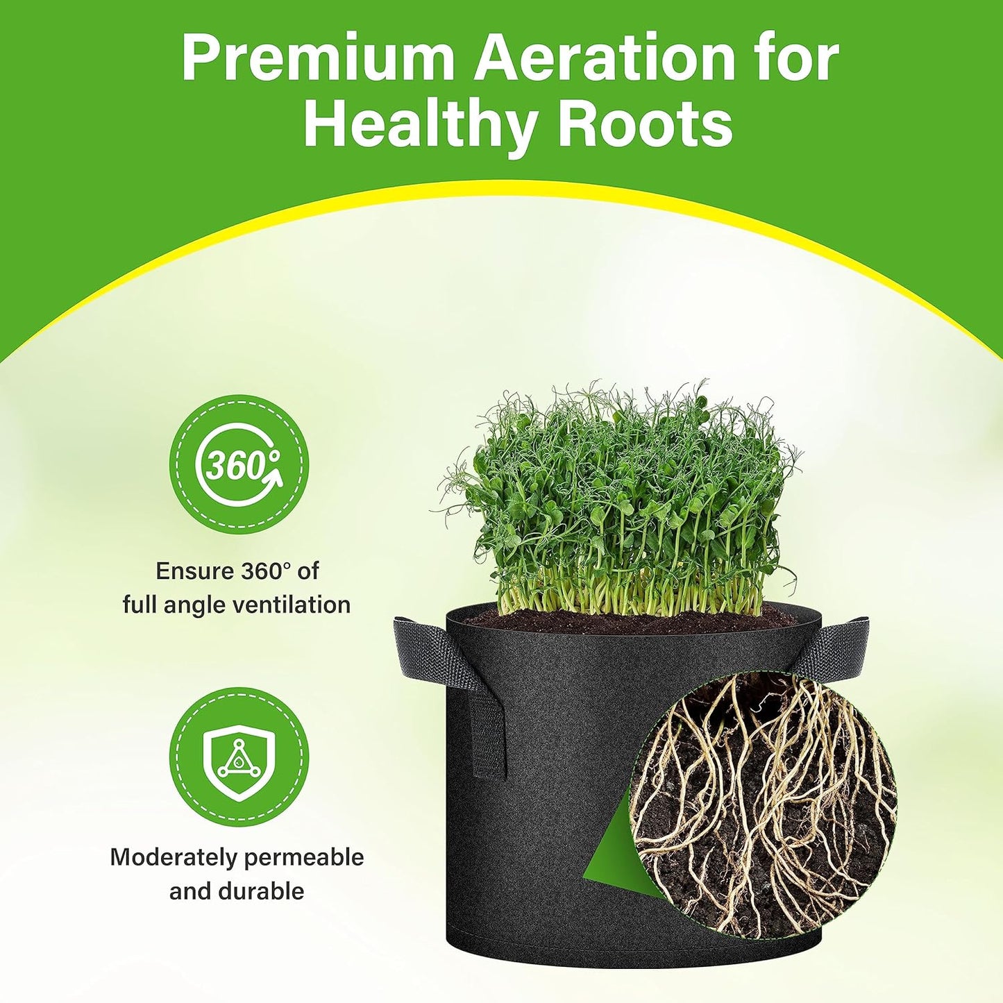Grow Bags 3 Gallon ,7 Pack Planter Pots with Handles, Heavy Duty Gardening for Tomoato, Potato, Vegetable, Herbs and Flowers, Black