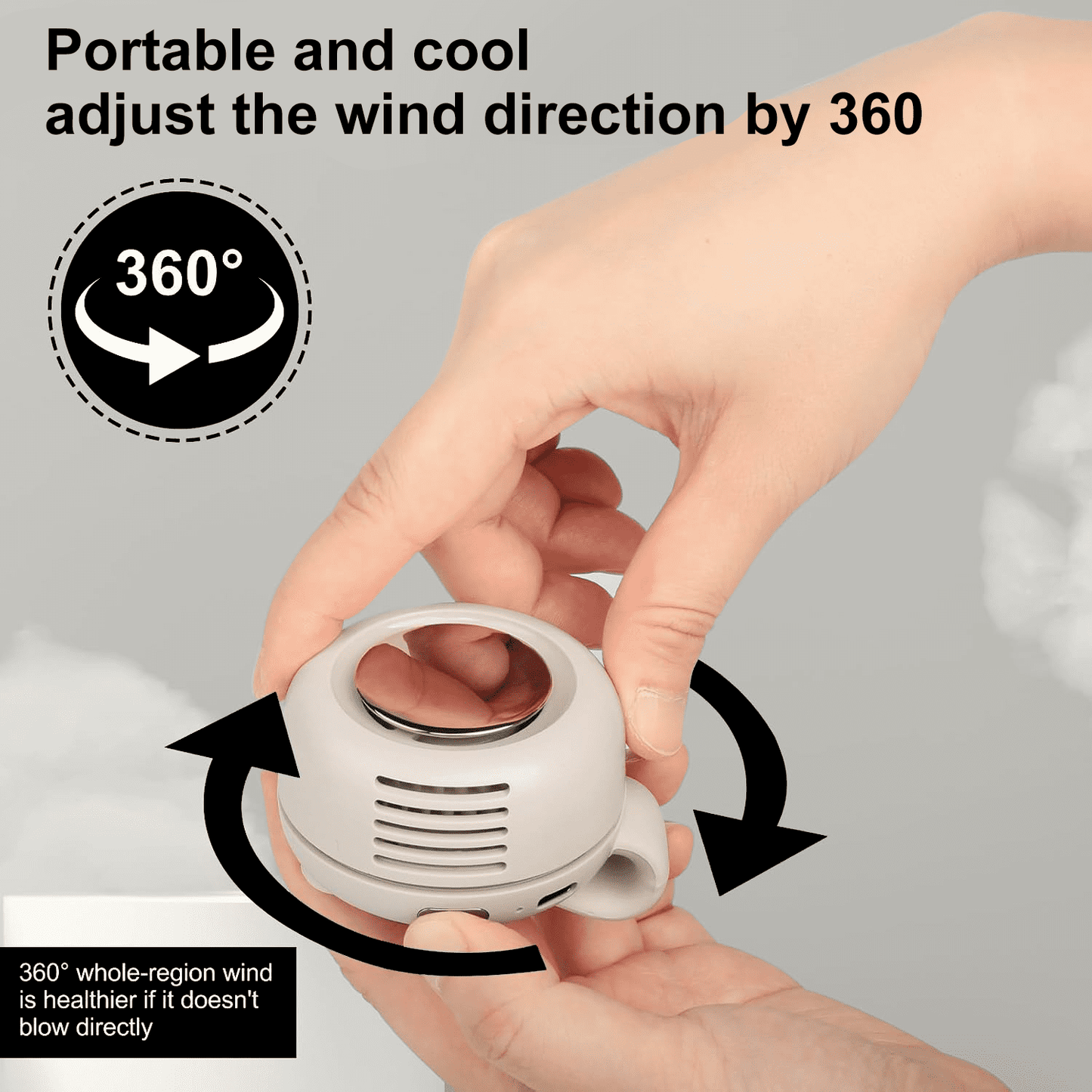 SPORTS JOY Whirlwind Cooling Fan, 2 in 1 Clip Waist Neck Fan, 3 Speeds USB Rechargeable Bladeless Electric Fan, 360° Rotation Personal Shirt Fan for Office, Gym, Travel, Camping, Gift (Milky White)