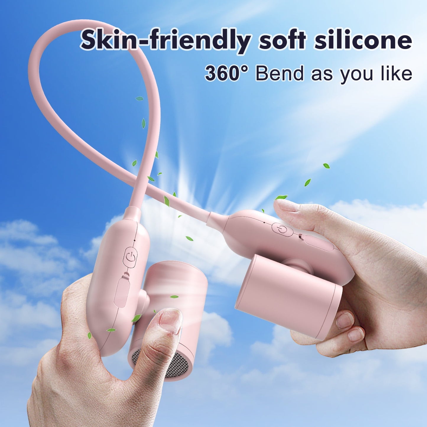 SPORTS JOY 3 Speed Portable Neck Fan, 4000mAh Hands Free Fan, Any Bend and 180° Twin-Turbo Rotation, USB Rechargeable Wearable Bladeless Fan for Sport, Student, Traveling (Pink)