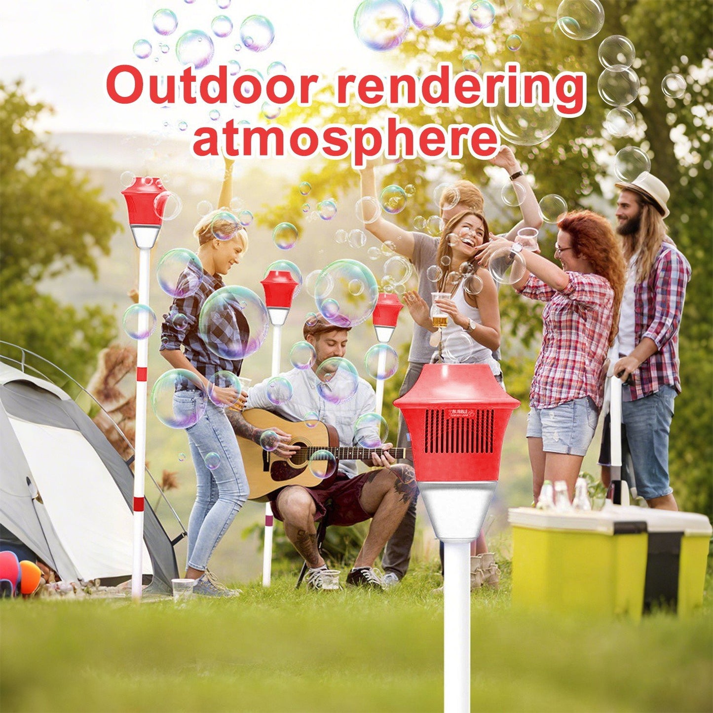 SPORTS JOY Vertical Bubble Machine with Night Light & Music, Adjustable Height Bubble Blower Maker Toys for Kids, 500 mAh Bubble Blower Machine for Wedding, Birthday, Picnic Camping Party Gift (Red)