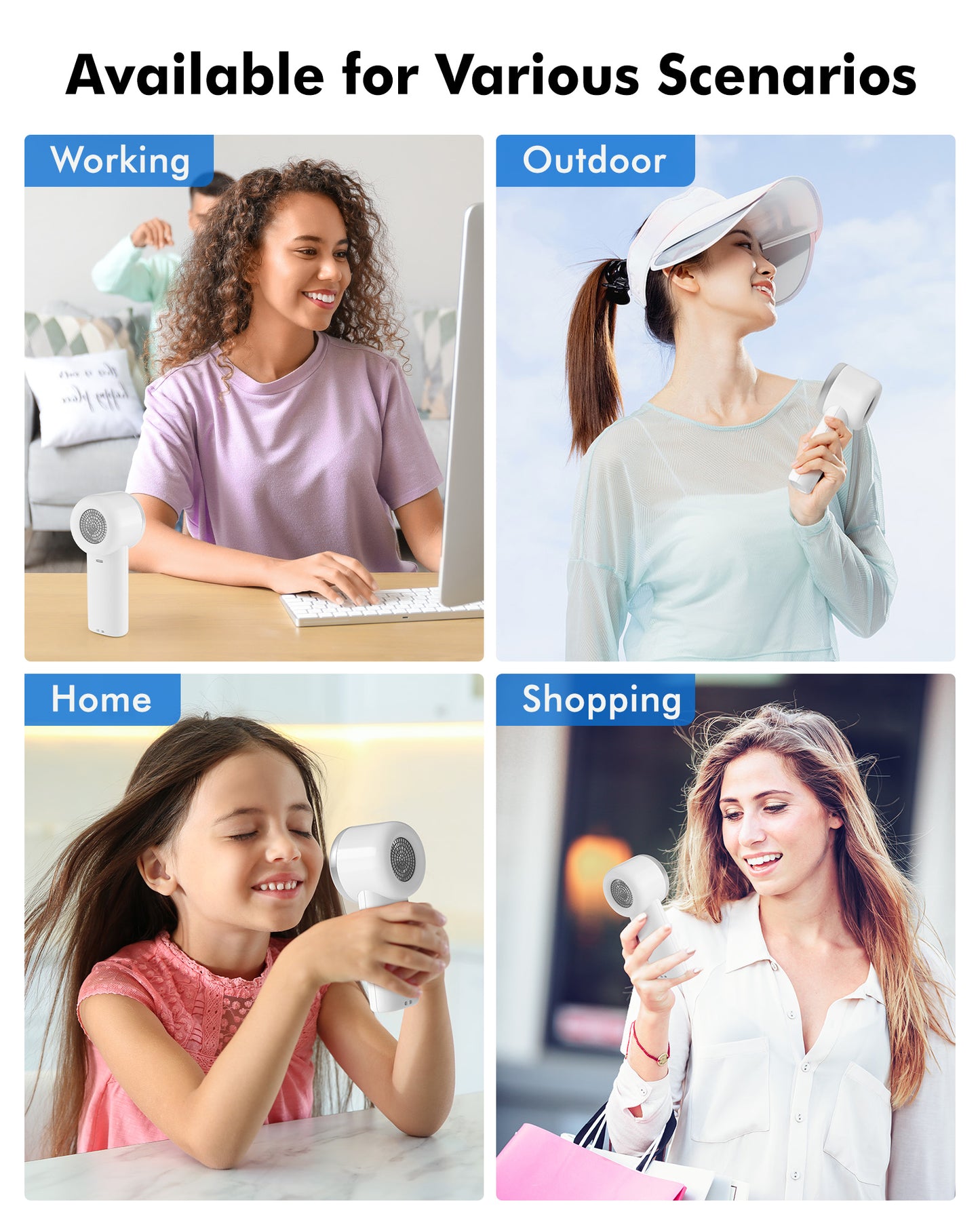 Portable Handheld Fan, Adjustable Turbo Mini Fan,Rechargeable Personal Fan,Digital Display,Gifts for Women Men Travel/Camping/Outdoor-White