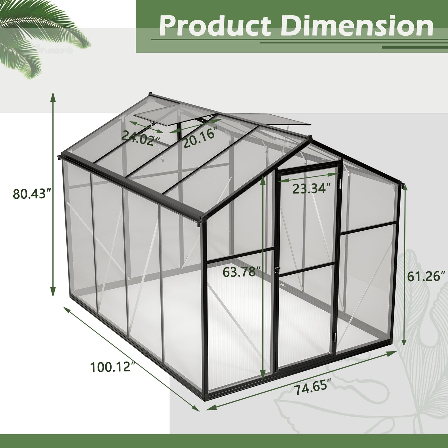 6x8 FT Greenhouse for Outdoors, Polycarbonate Greenhouse with Quick Setup Structure and Roof Vent, Aluminum Large Walk-in Greenhouse for Outside Garden Backyard, Black